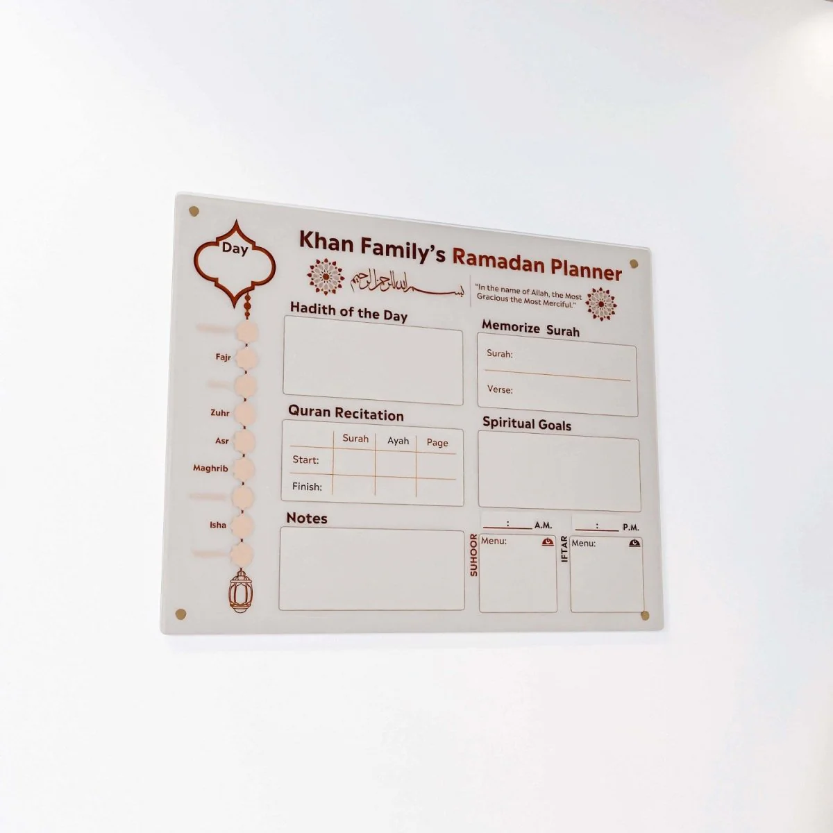 Family Ramadan Planner with Name Customization – Islamic Art on Acrylic Board - Image 4