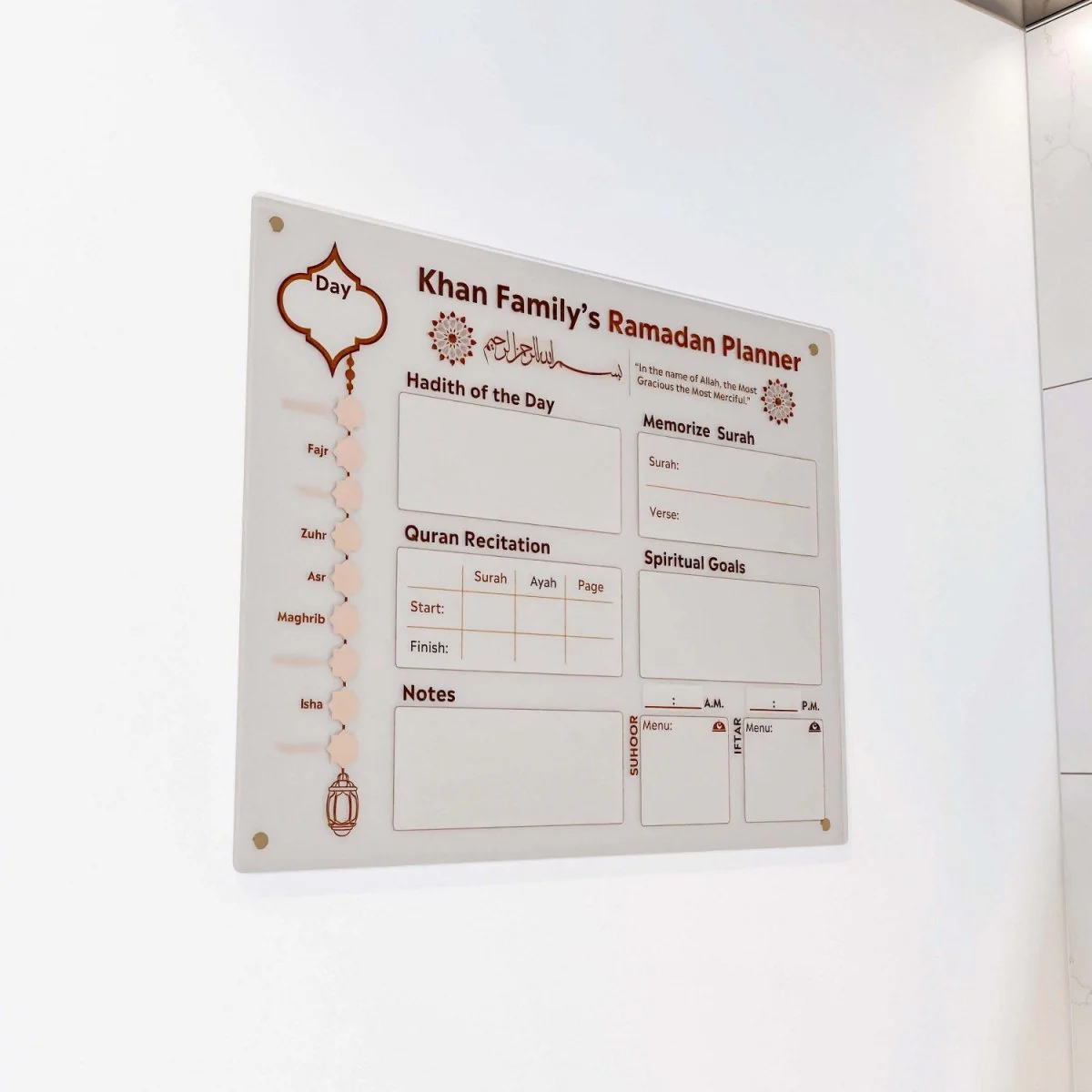 Family Ramadan Planner with Name Customization – Islamic Art on Acrylic Board - Image 6