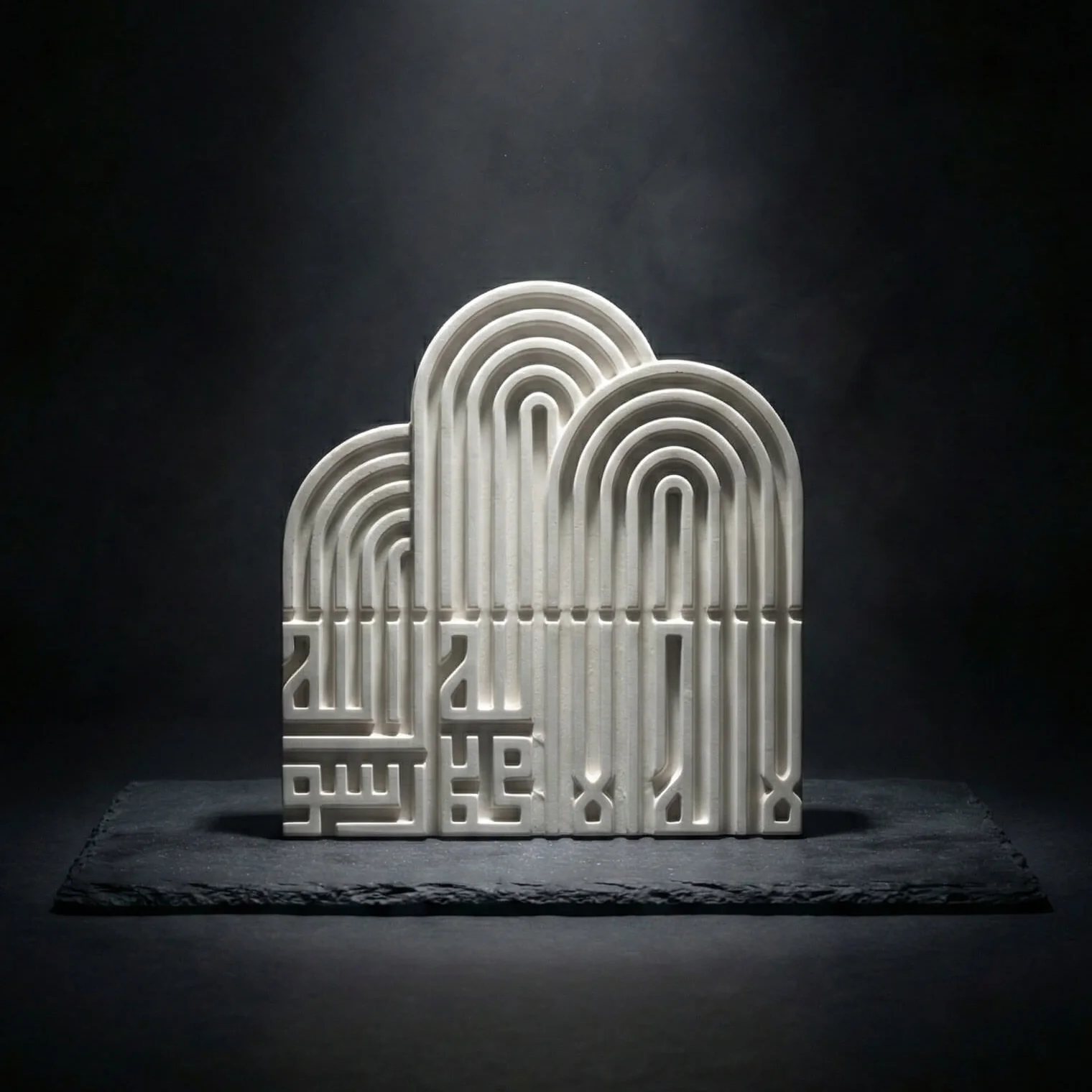 First Kalimah (Tawheed) Stone Relief – Arched Mid-Century Kufic Decor - Image 3