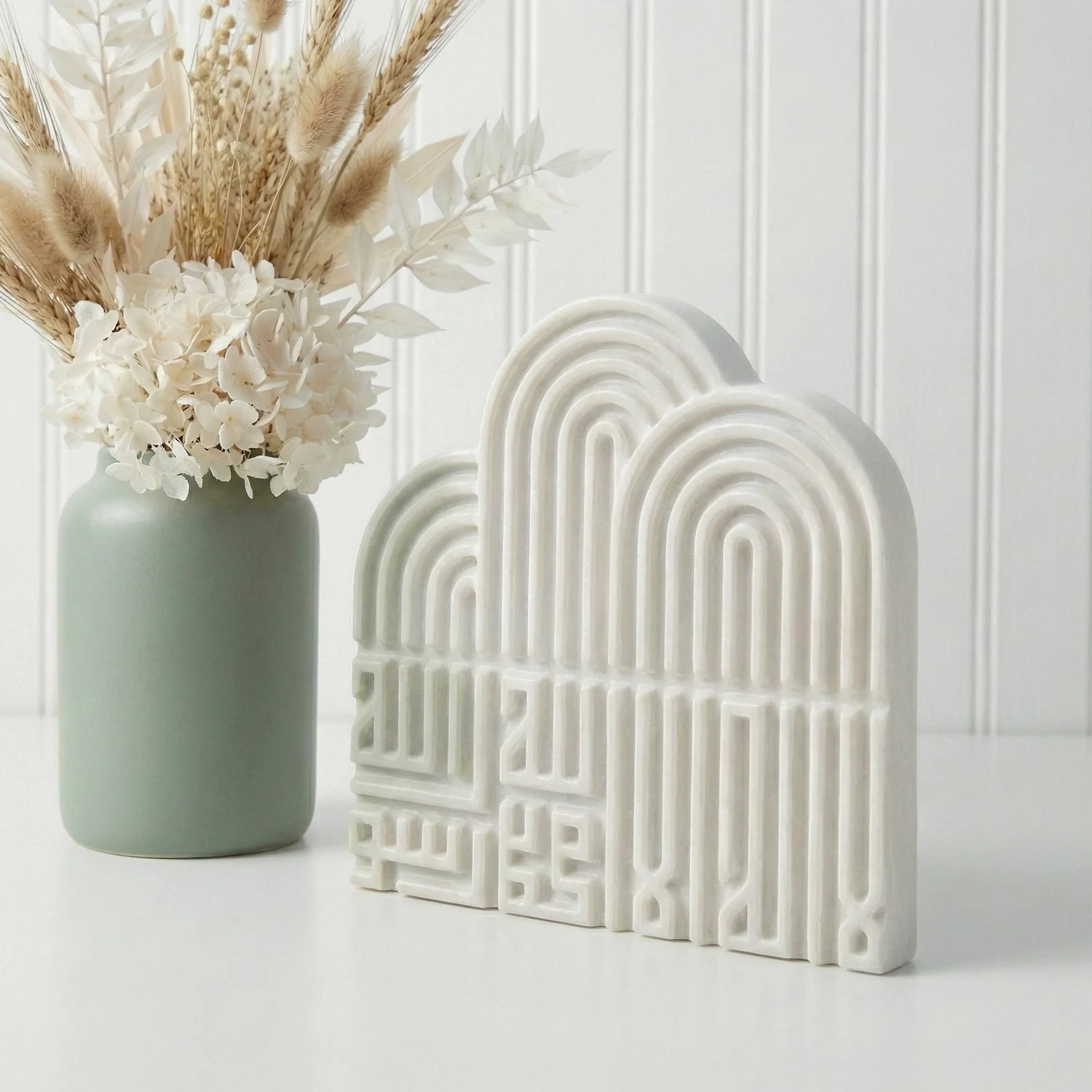 First Kalimah (Tawheed) Stone Relief – Arched Mid-Century Kufic Decor - Image 5