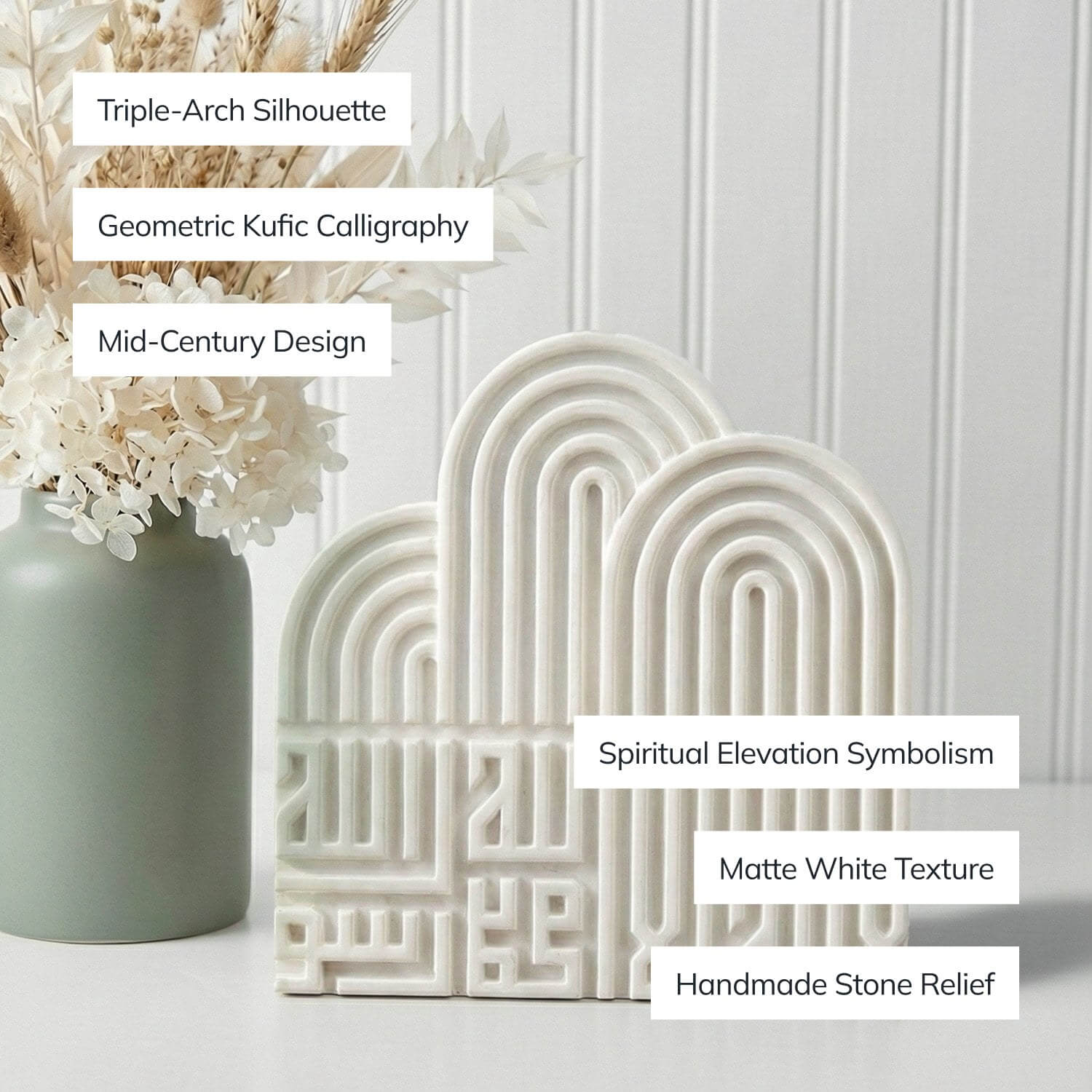 First Kalimah (Tawheed) Stone Relief – Arched Mid-Century Kufic Decor - Image 7