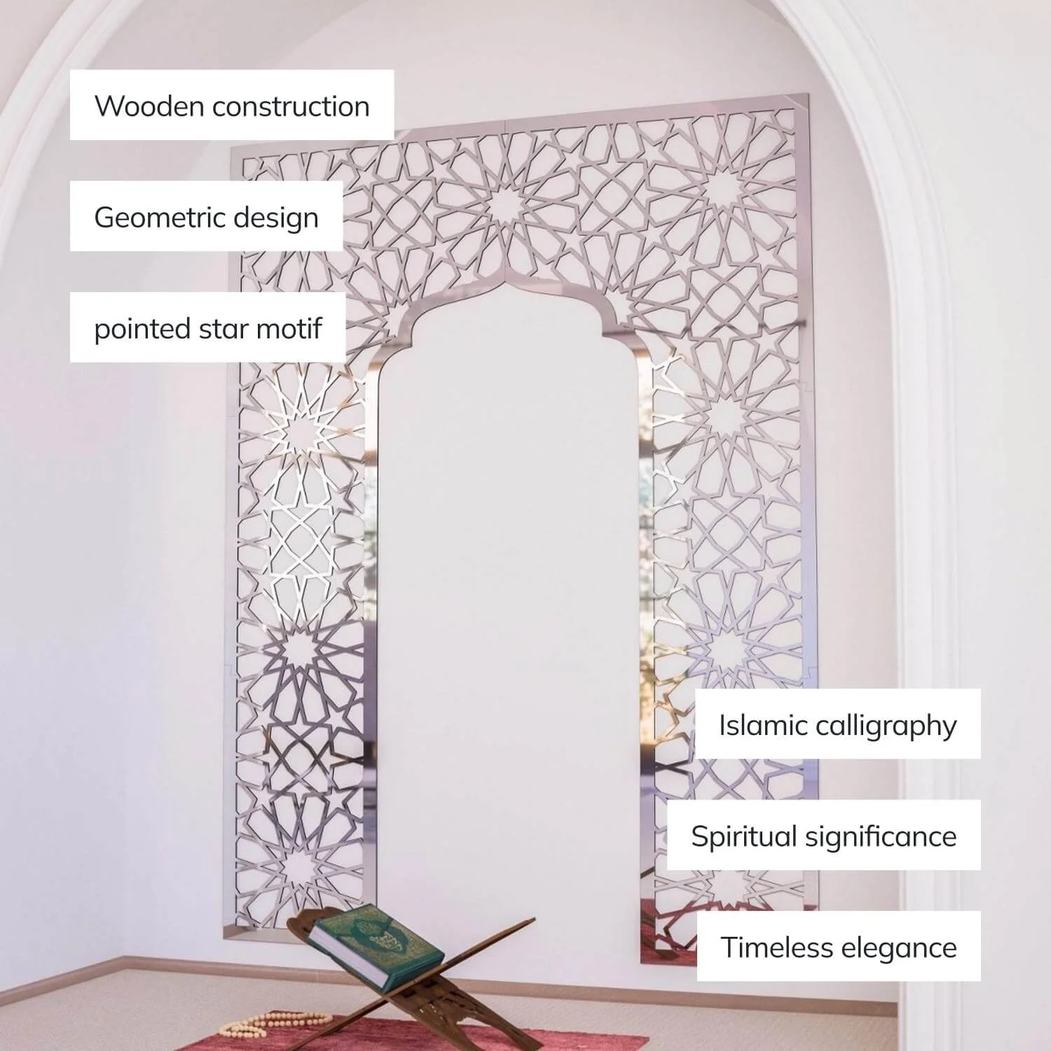 Home Wooden Mihrab - Prayer Room Decor | Islamic Wall Art - Image 3