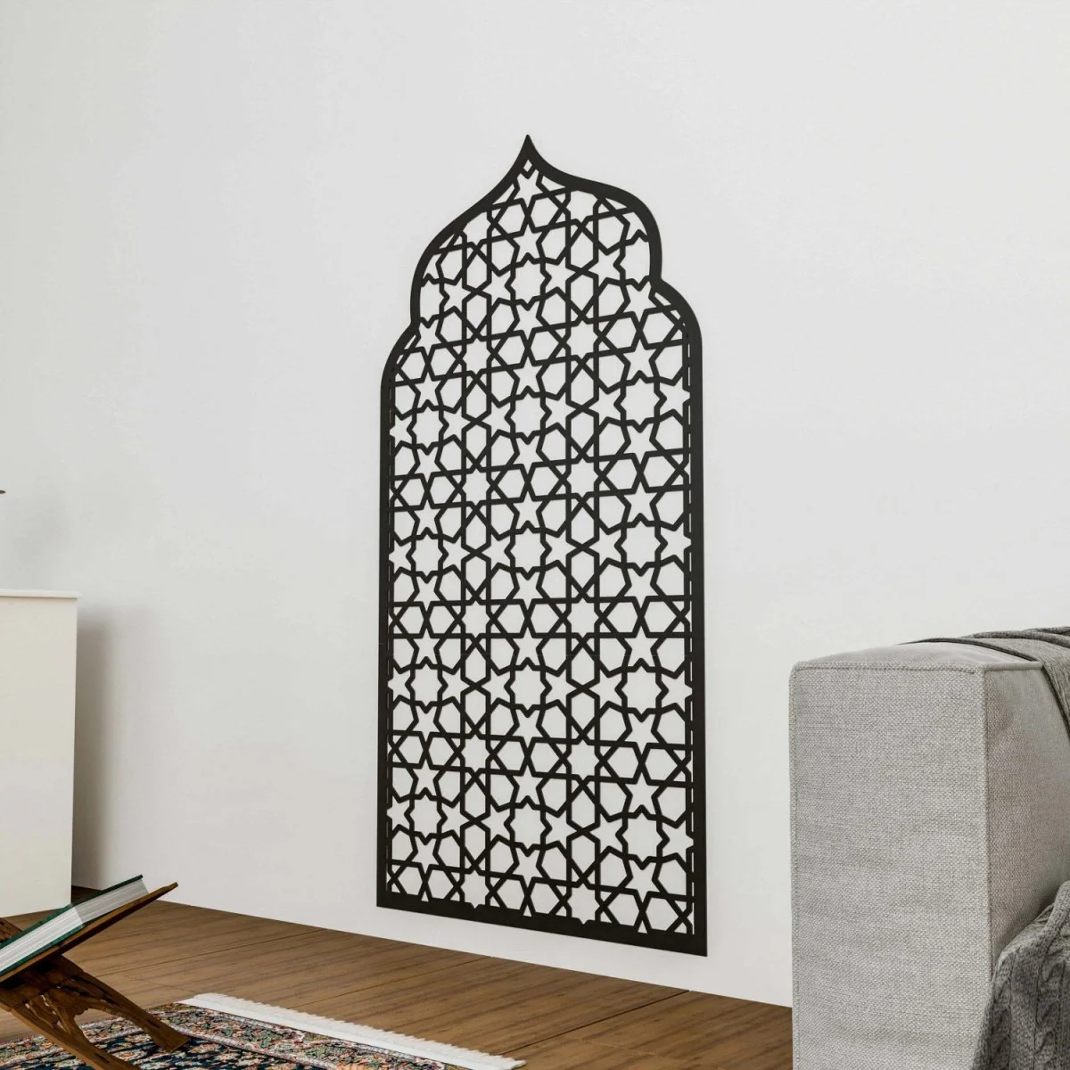 Interior Mihrab Islamic Wall Art - Wooden Prayer Niche | 8-Pointed Star Motif - Image 5