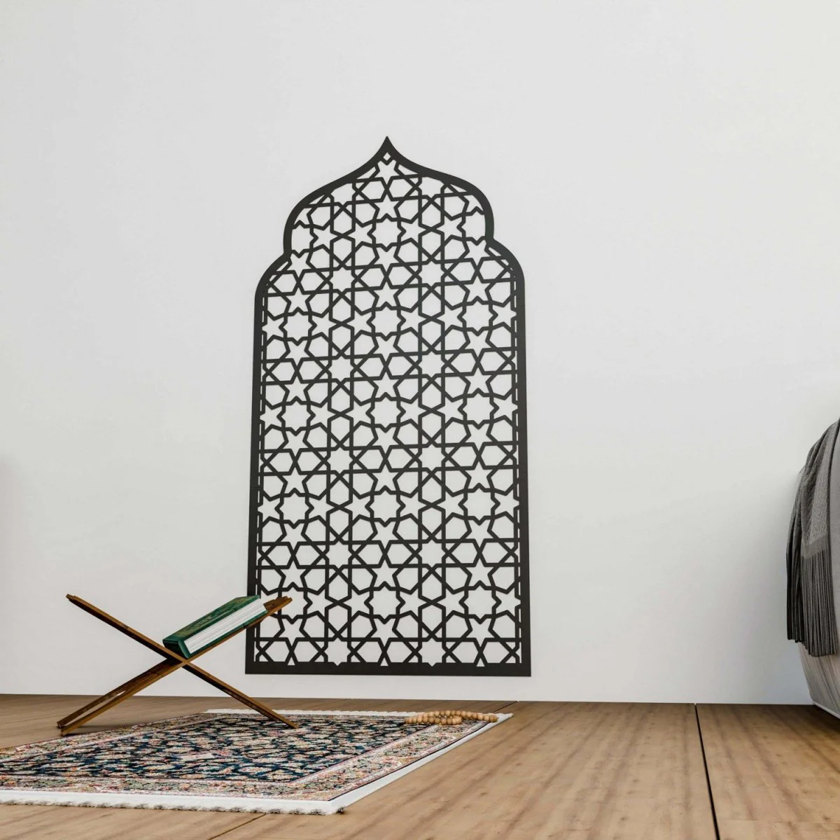 Interior Mihrab Islamic Wall Art - Wooden Prayer Niche | 8-Pointed Star Motif - Image 6