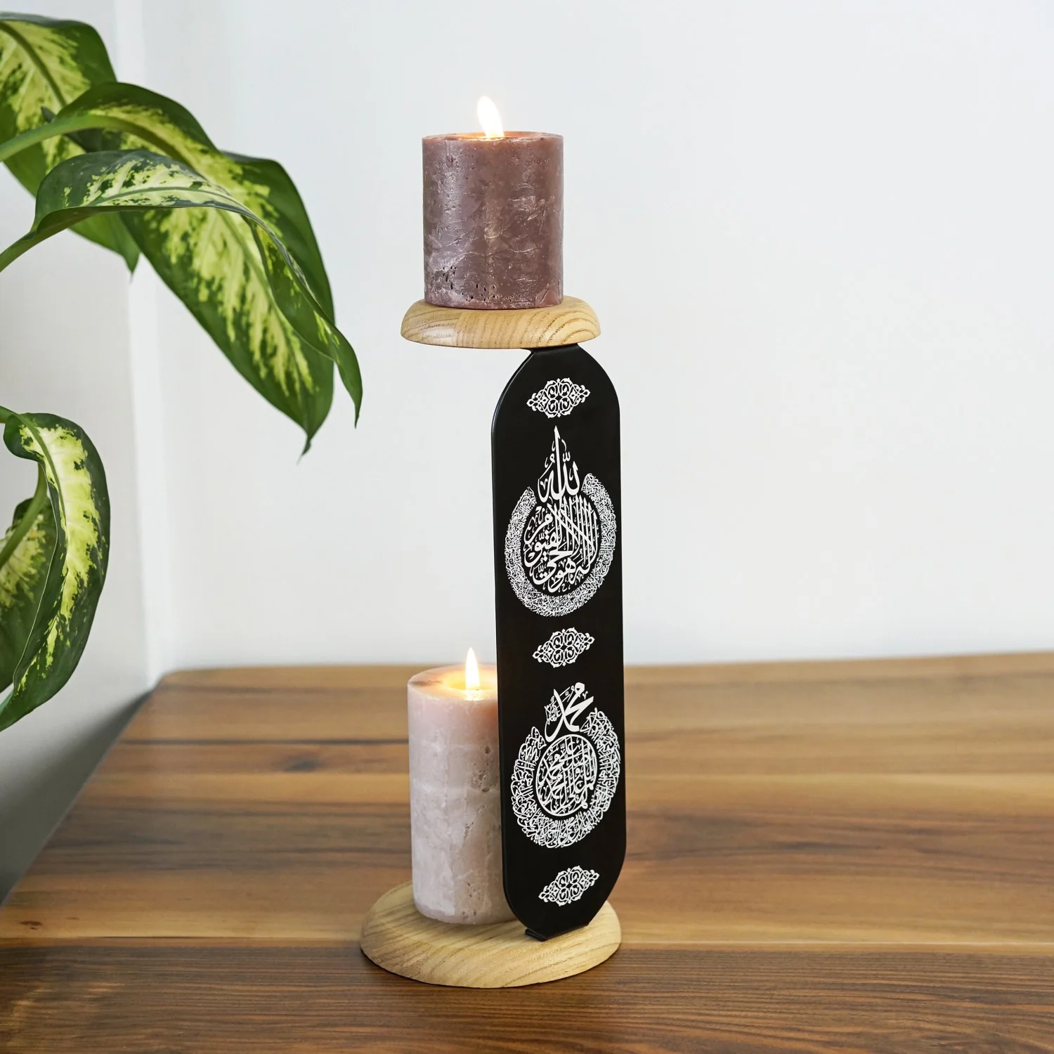 Islamic Candle Holder Table Decor with Ayatul Kursi and Allahumma Salli-Barik Motifs - Image 2