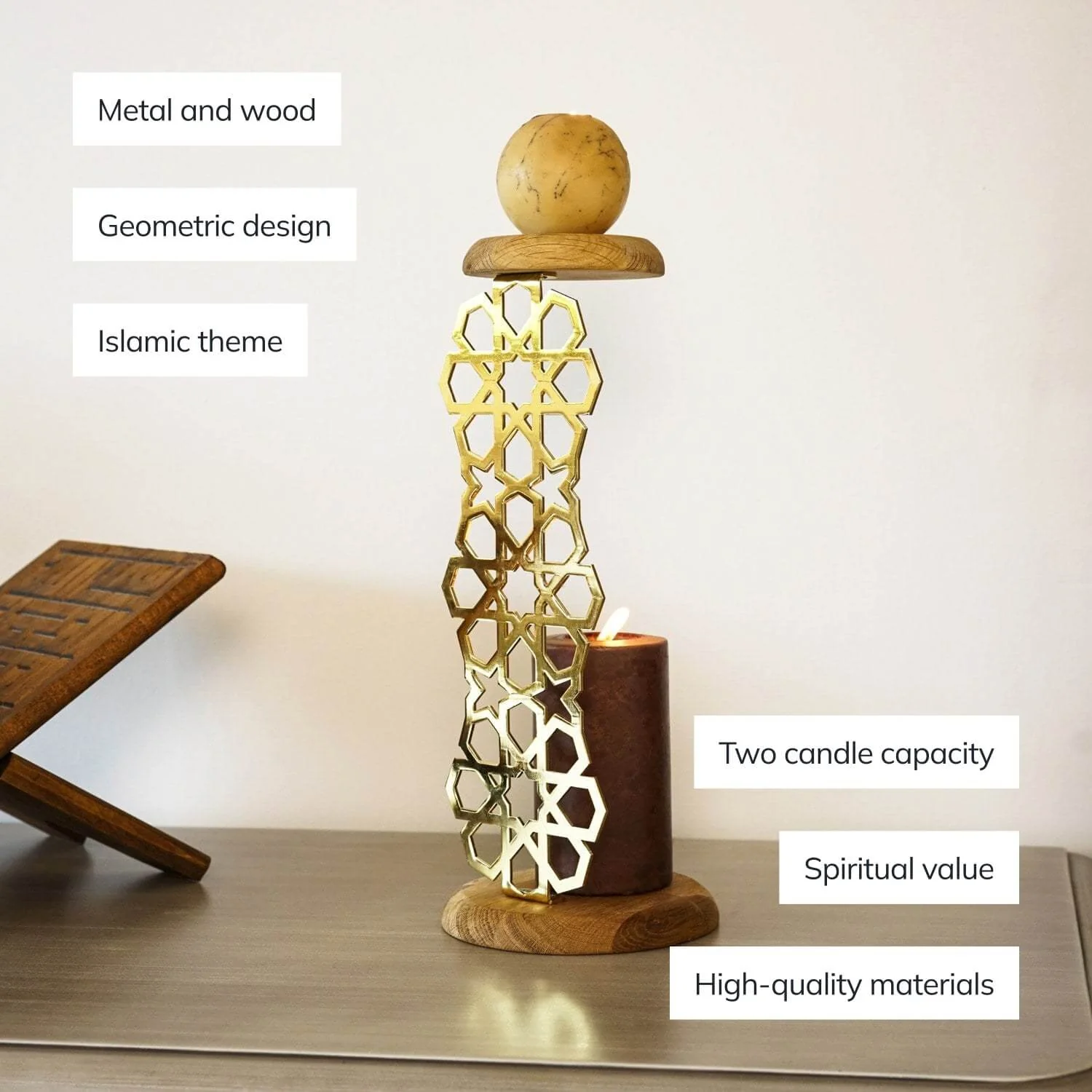 Metal Candleholder Islamic Table Decor - Geometric Design Muslim Gift - Image 4