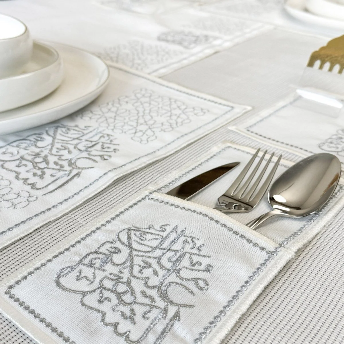 Ramadan Dining Table Silver Placemat Set - 6 Persons - 19 Pcs. - Full Set - Image 5