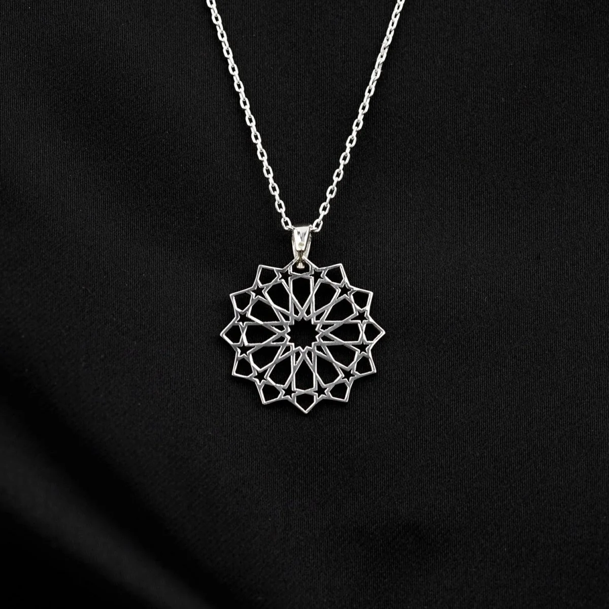 Muslim Jewelry - Islamic Geometric Pattern, 18K Gold Plated Silver Pendant