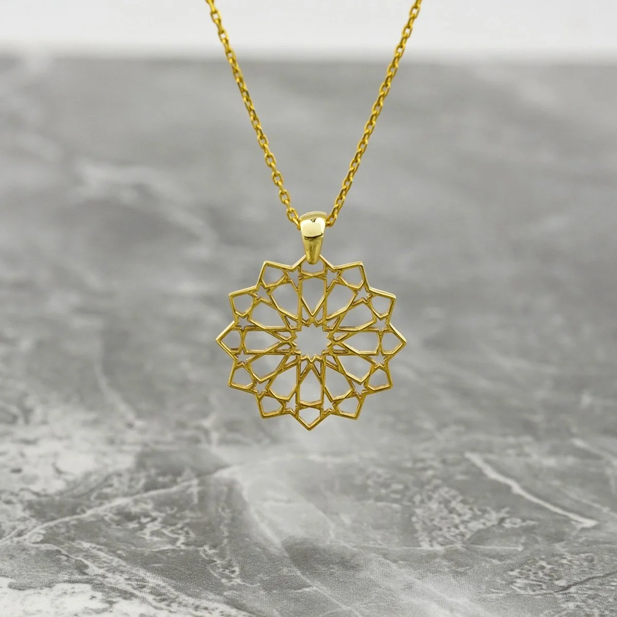 Muslim Jewelry - Islamic Geometric Pattern, 18K Gold Plated Silver Pendant - Image 6