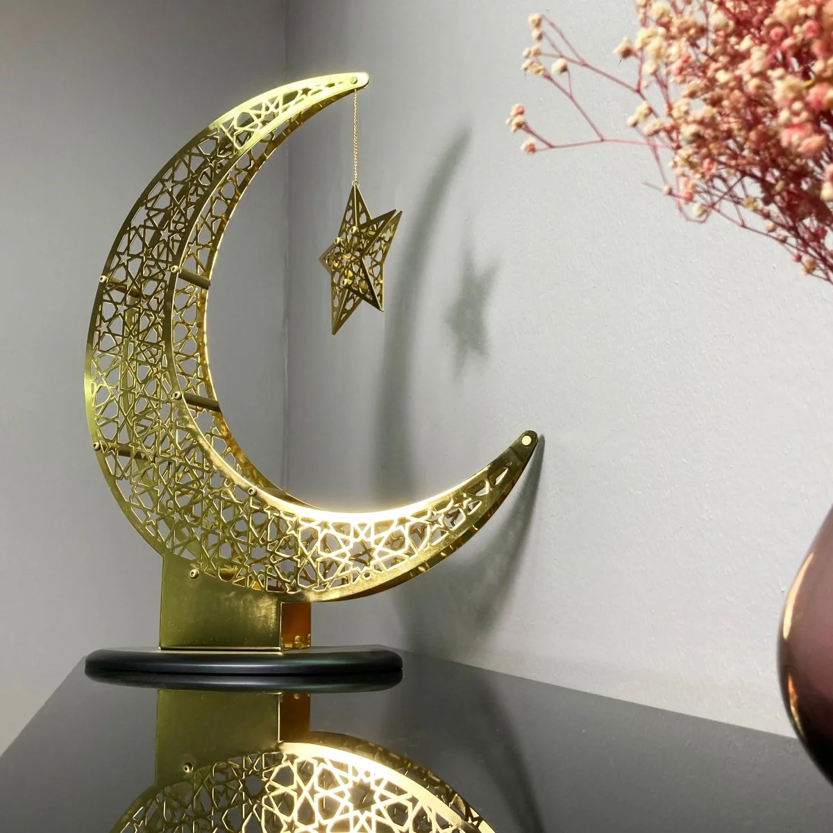 Shiny Crescent Moon & Star Metal Islamic Home Decor - Islamic Gift - Image 11