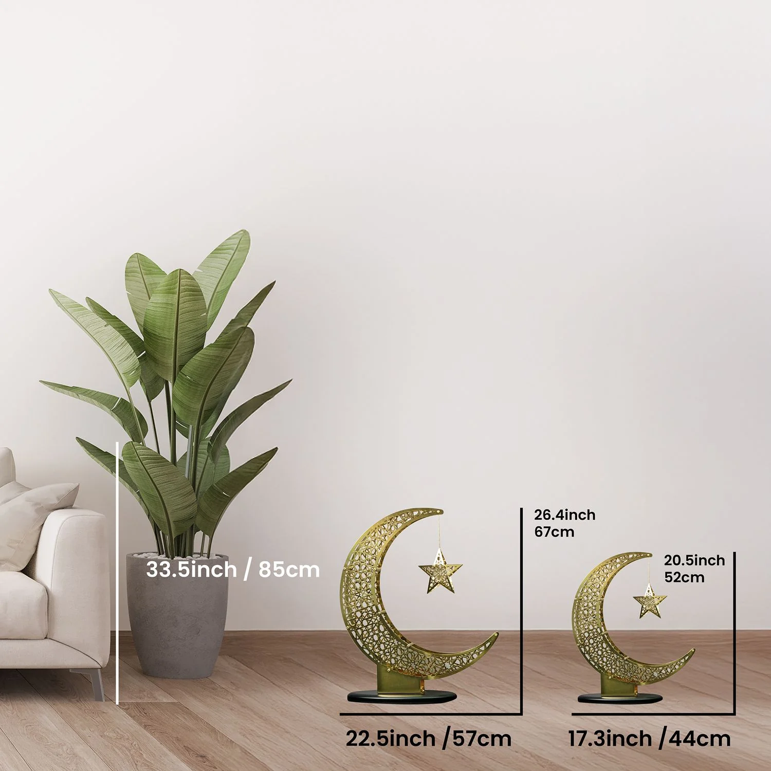 Shiny Crescent Moon & Star Metal Islamic Home Decor - Islamic Gift - Image 4