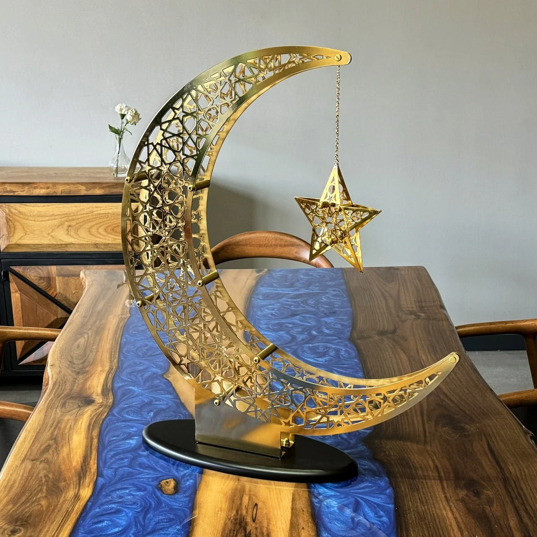 Shiny Crescent Moon & Star Metal Islamic Home Decor - Islamic Gift - Image 6