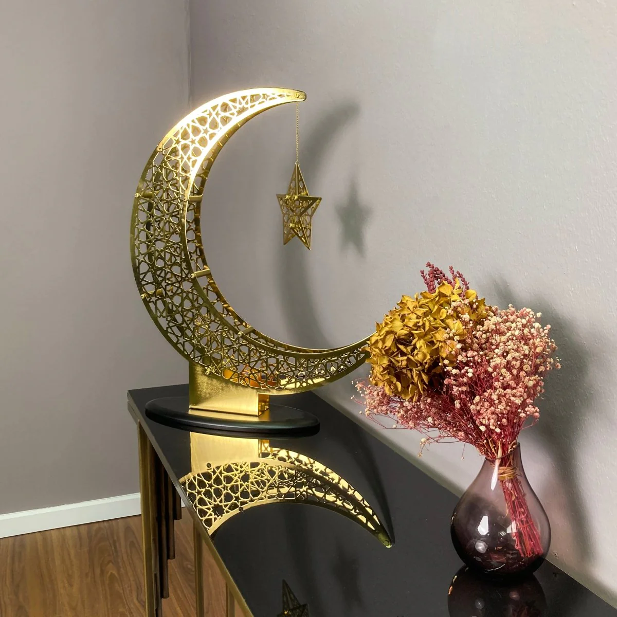 Shiny Crescent Moon & Star Metal Islamic Home Decor - Islamic Gift - Image 8