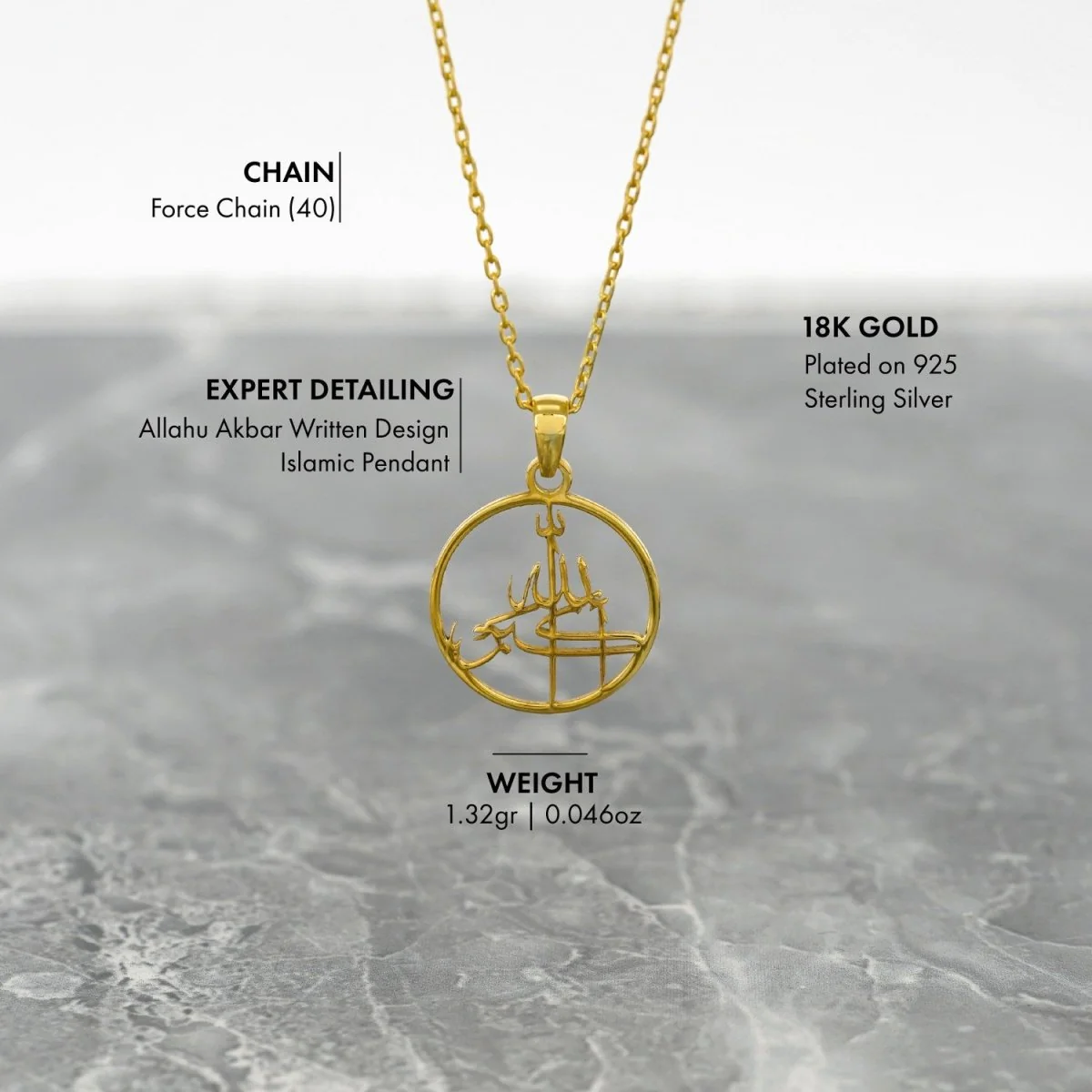 Islamic Necklace - Allahu Akbar | 18K Gold Plated Silver Pendant - Image 6