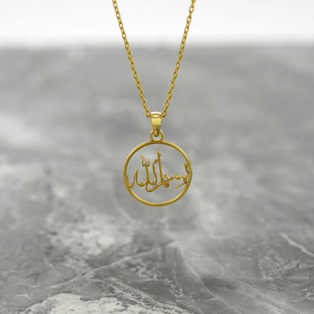 Islamic Necklace - Bismillah Written 18K Gold Plated Silver Pendant - Image 3