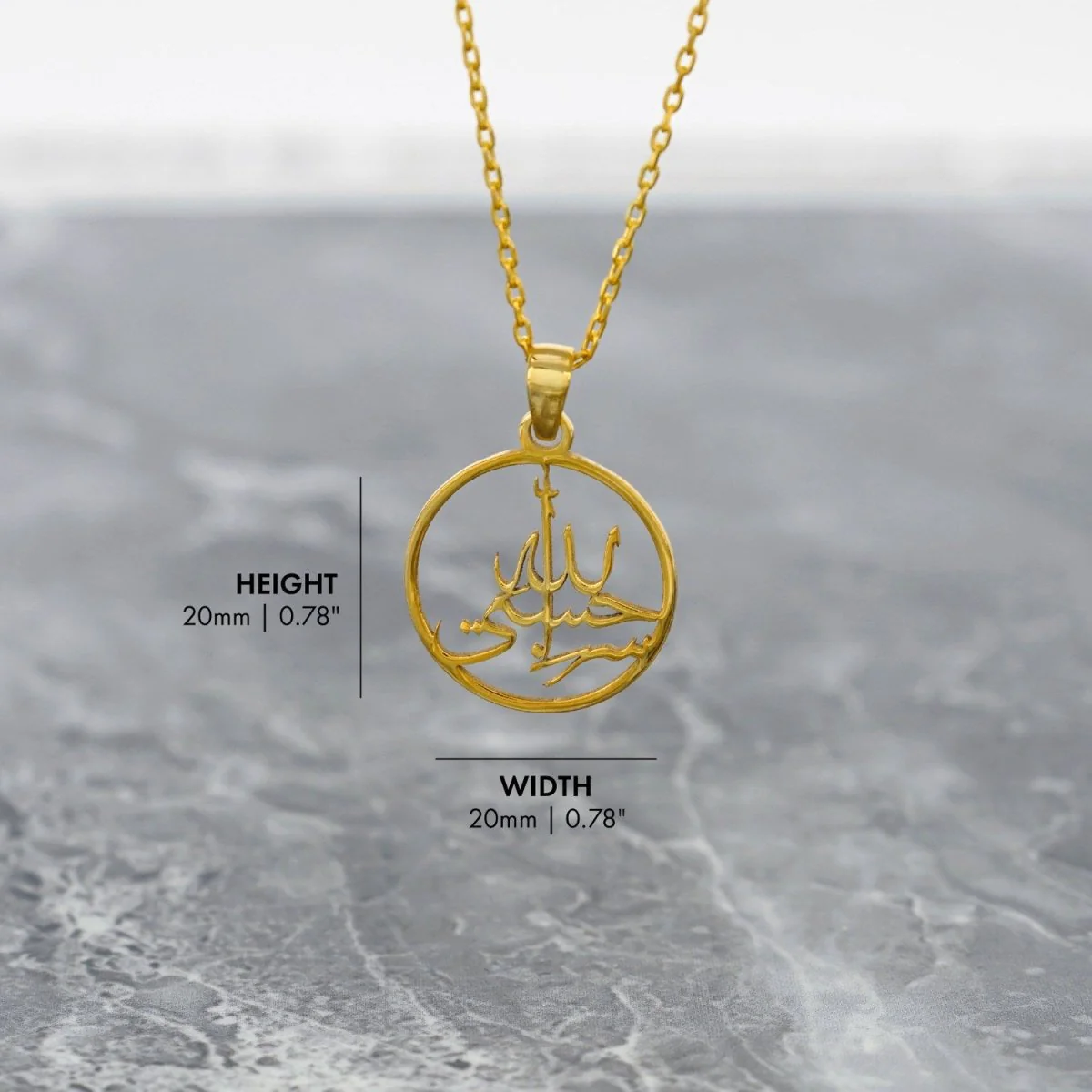 Islamic Necklace - Hasbiyallah Written 18K Gold Plated Silver Pendant - Image 5