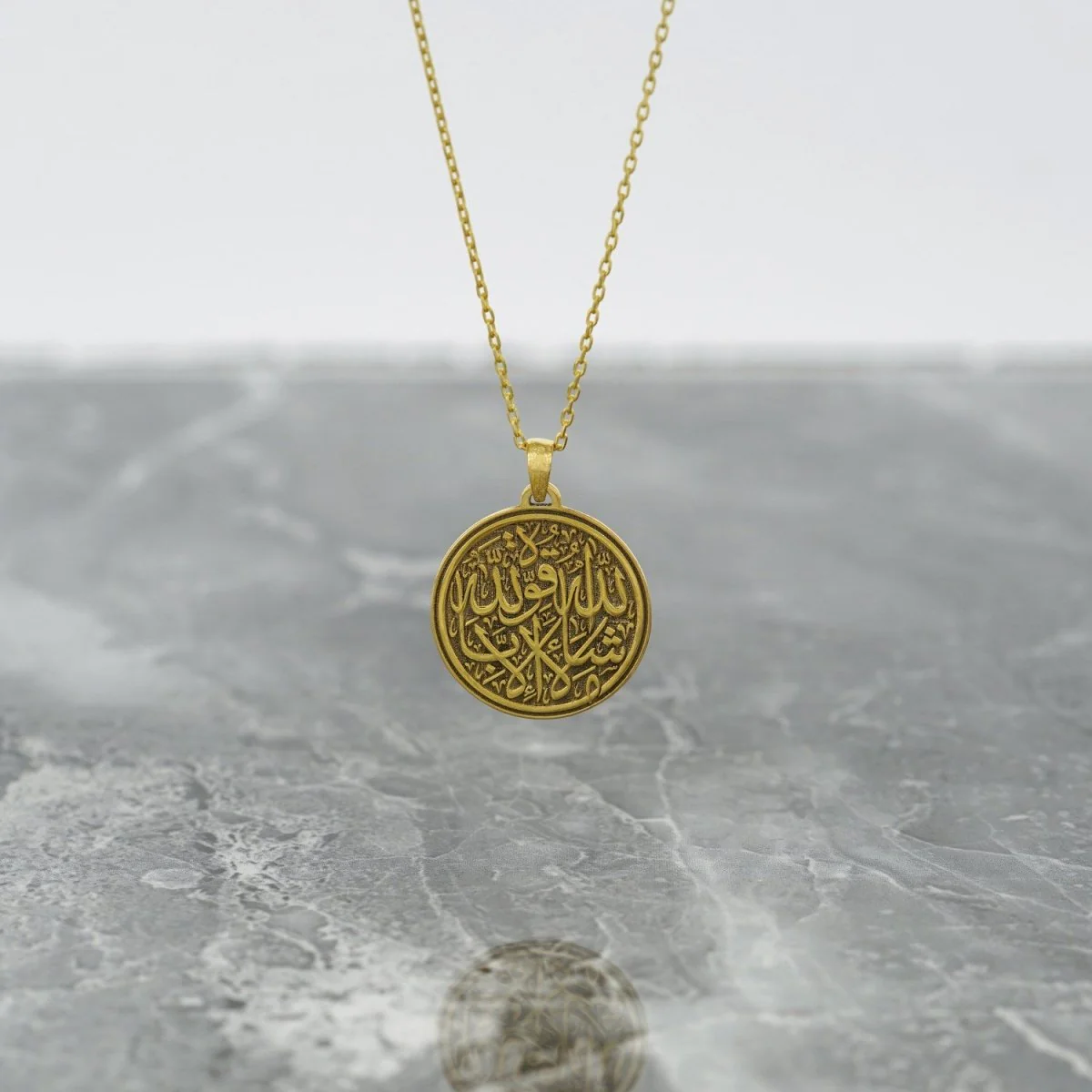 Islamic Necklace - Mashallah La Quwwata Illa Billah 18K Gold Plated Silver Pendant - Image 2