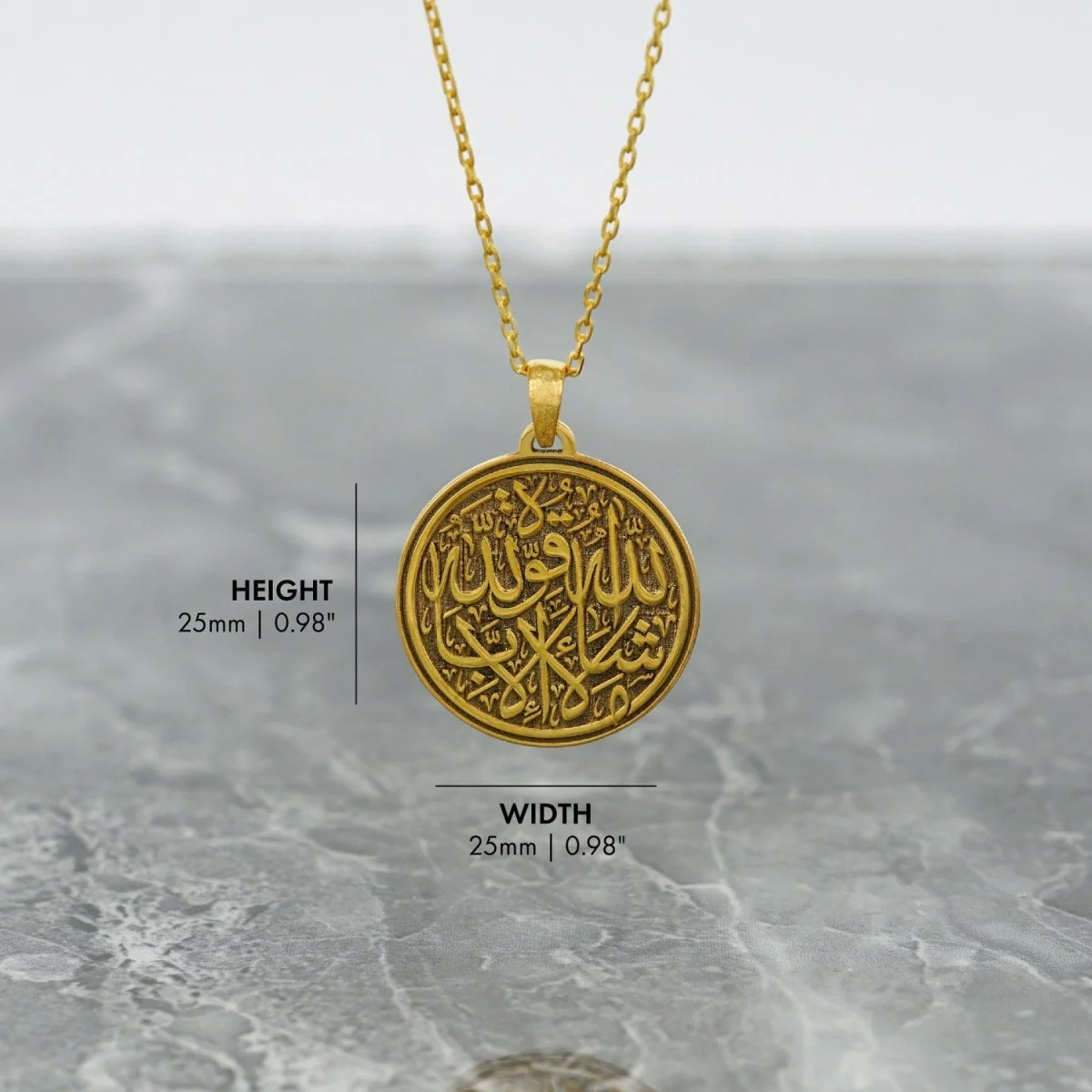 Islamic Necklace - Mashallah La Quwwata Illa Billah 18K Gold Plated Silver Pendant - Image 6
