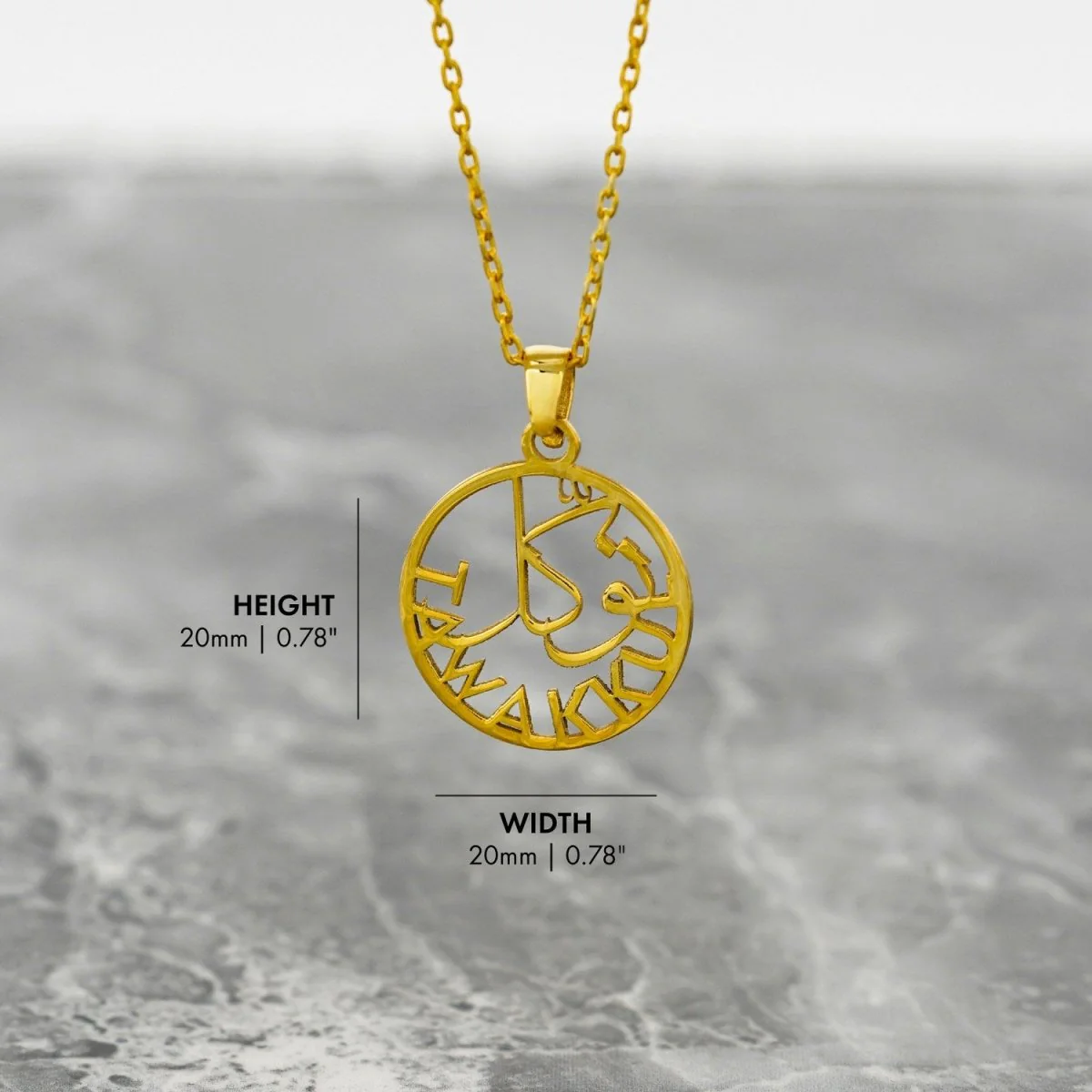 Islamic Necklace - Tawakkul Written 18K Gold Plated Silver Pendant - Image 6