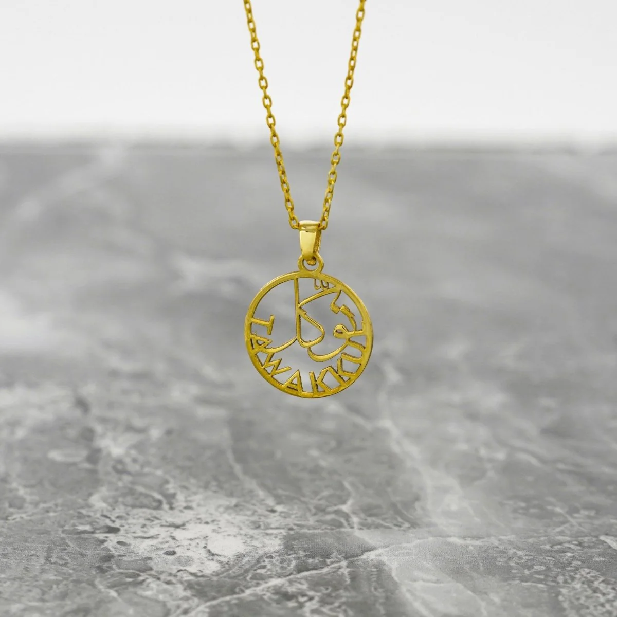 Islamic Necklace - Tawakkul Written 18K Gold Plated Silver Pendant - Image 8