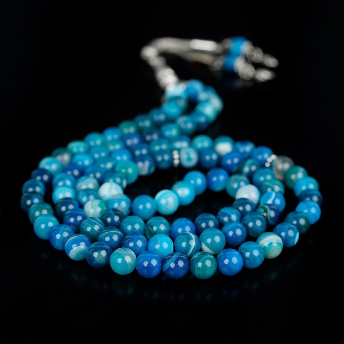 Islamic Prayer Beads - Aqua Blue Marbled Agate Stone | Dhikr Beads - Image 2