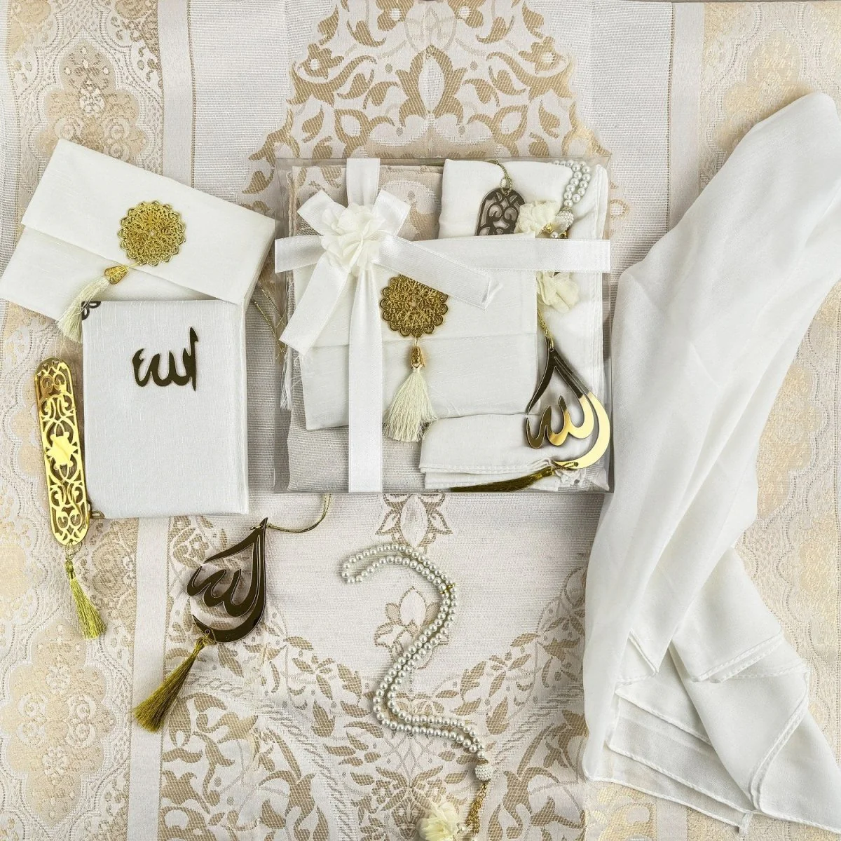 Islamic Prayer Rug Mat, Cream Color Prayer Set - Image 12