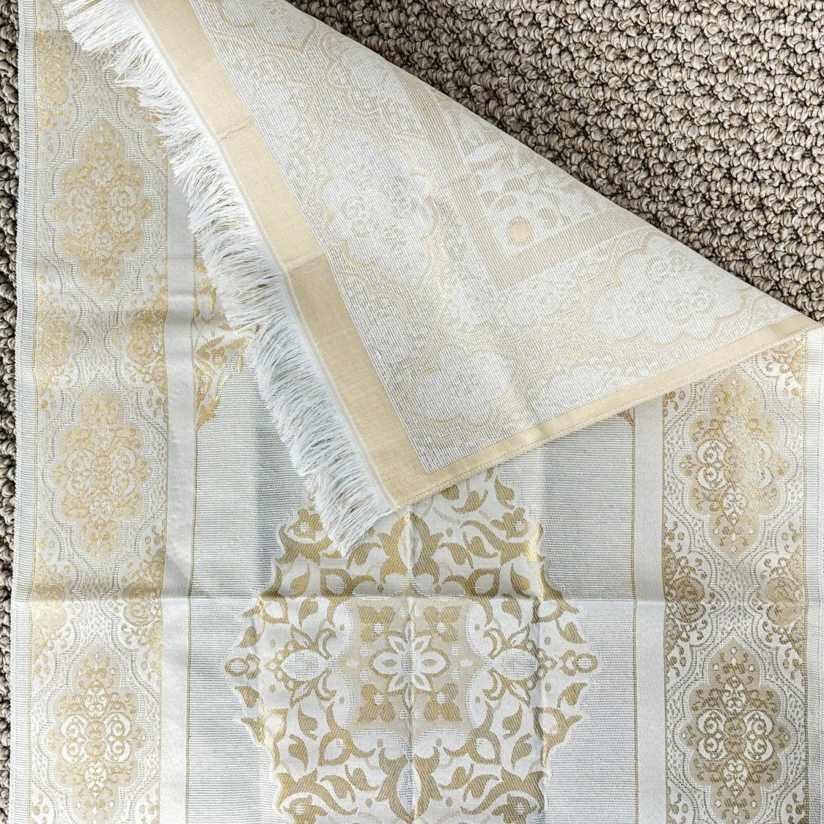 Islamic Prayer Rug Mat, Cream Color Prayer Set - Image 6