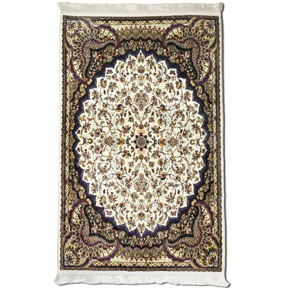 Islamic Prayer Rug - Beige & Black Vintage Floral