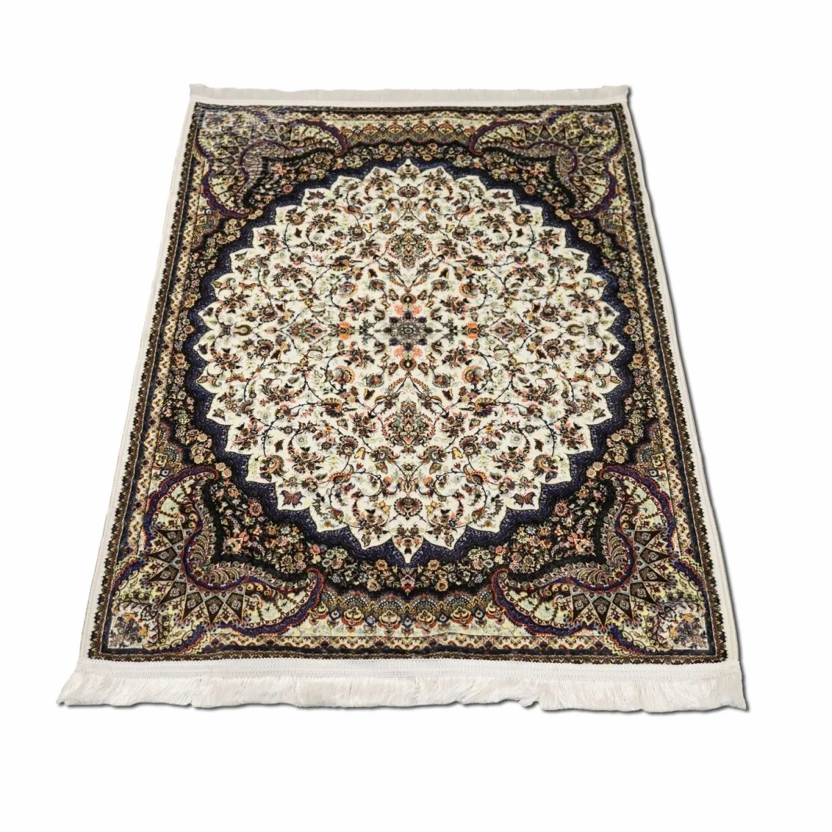 Islamic Prayer Rug - Beige & Black Vintage Floral - Image 4