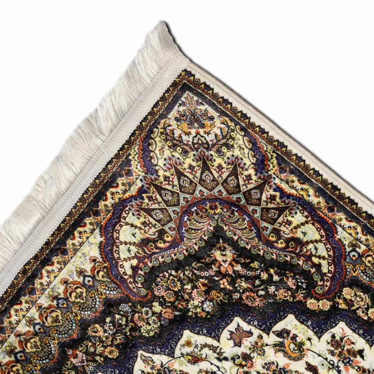 Islamic Prayer Rug - Beige & Black Vintage Floral - Image 5