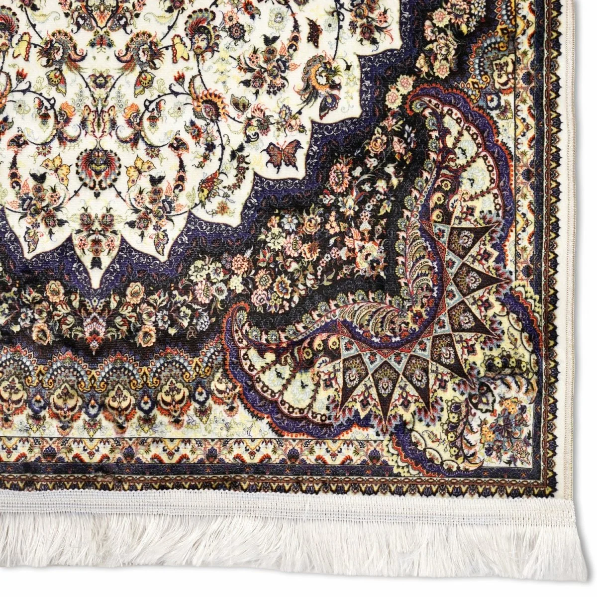 Islamic Prayer Rug - Beige & Black Vintage Floral - Image 6