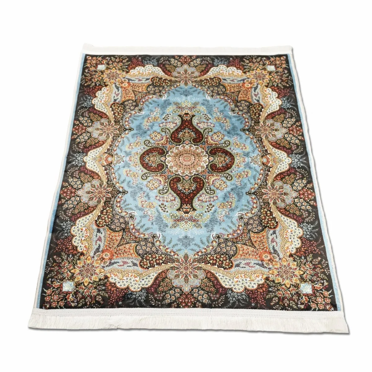 Islamic Prayer Rug - Blue & Beige Floral Motifs Janamaz - Image 4