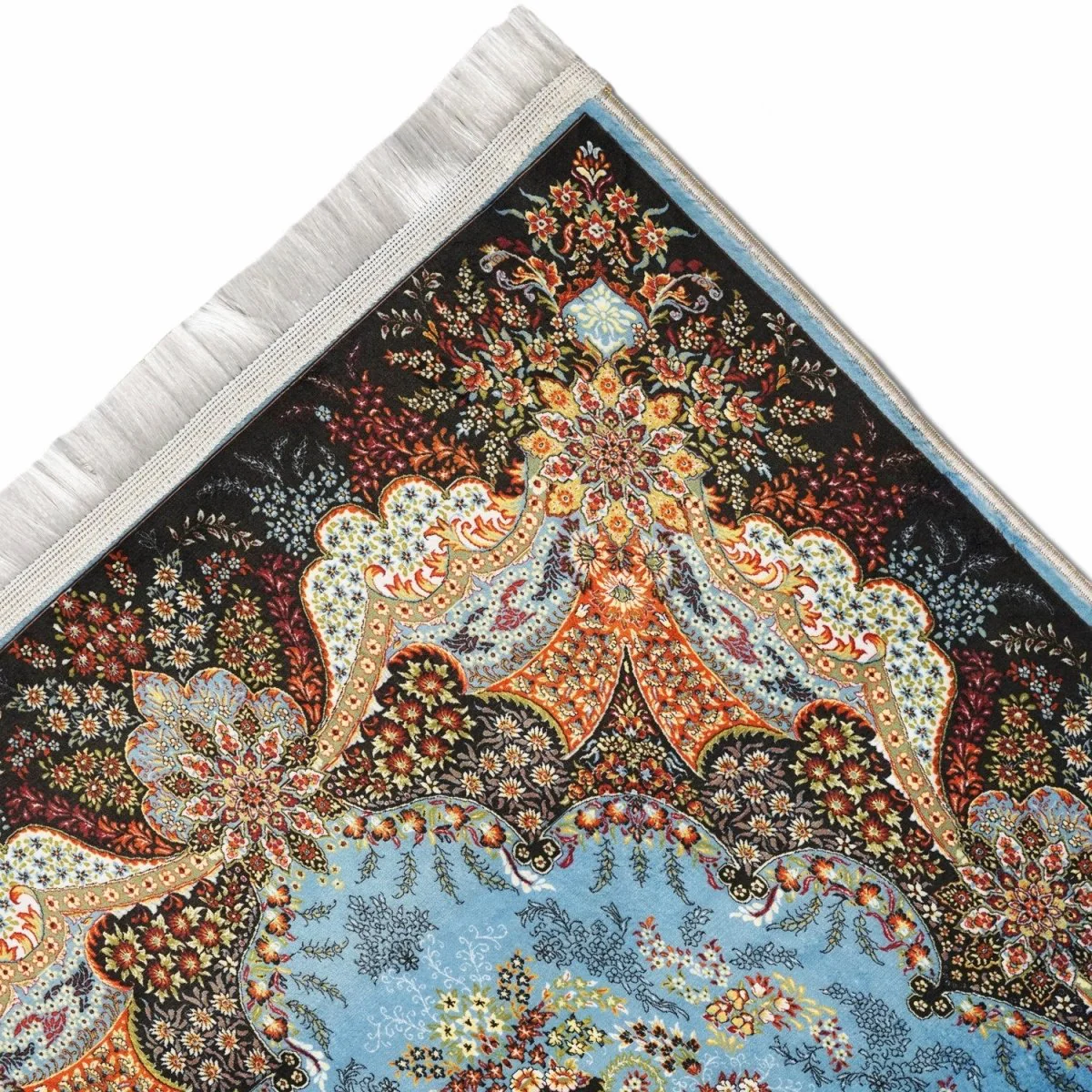 Islamic Prayer Rug - Blue & Beige Floral Motifs Janamaz - Image 5