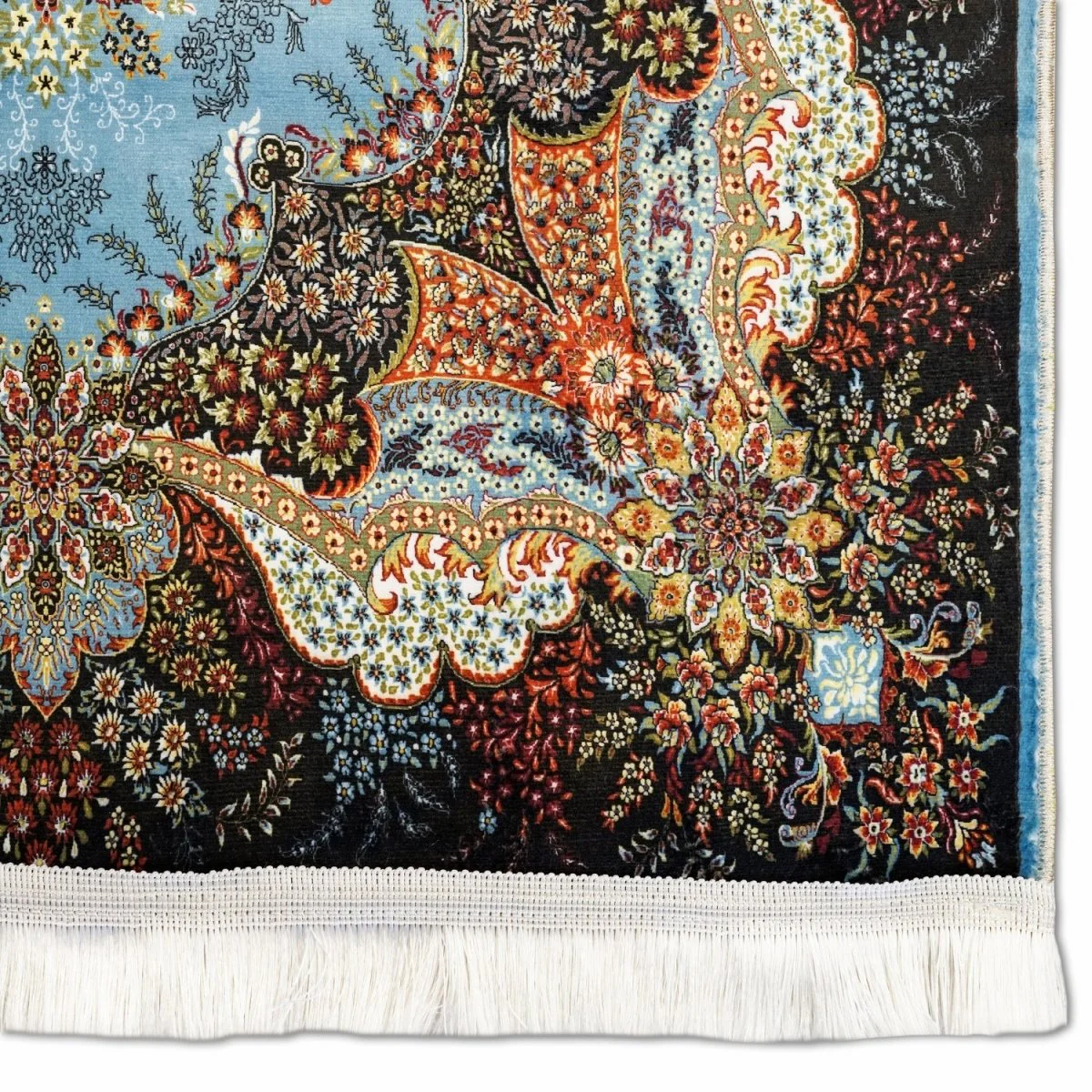 Islamic Prayer Rug - Blue & Beige Floral Motifs Janamaz - Image 6