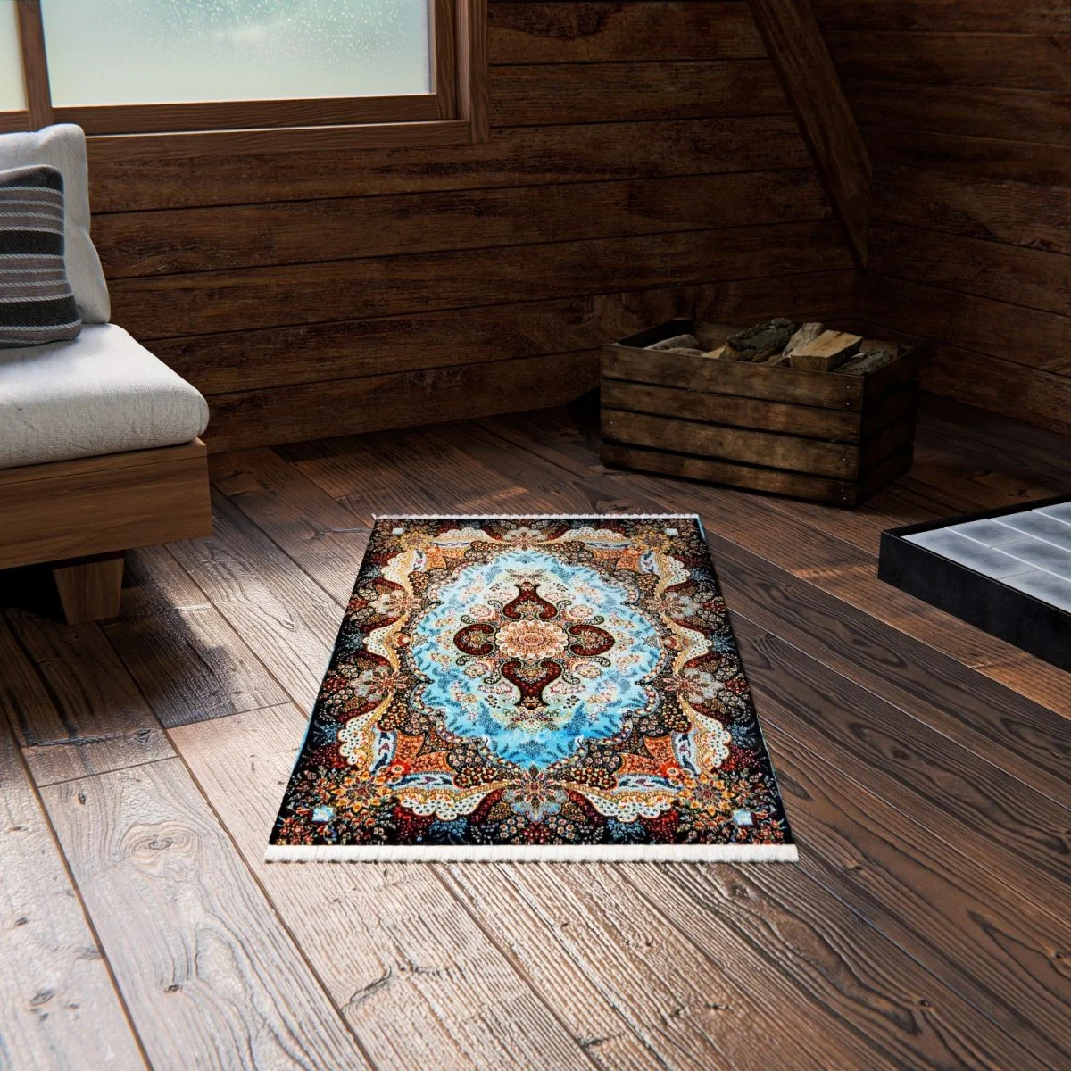 Islamic Prayer Rug - Blue & Beige Floral Motifs Janamaz - Image 7