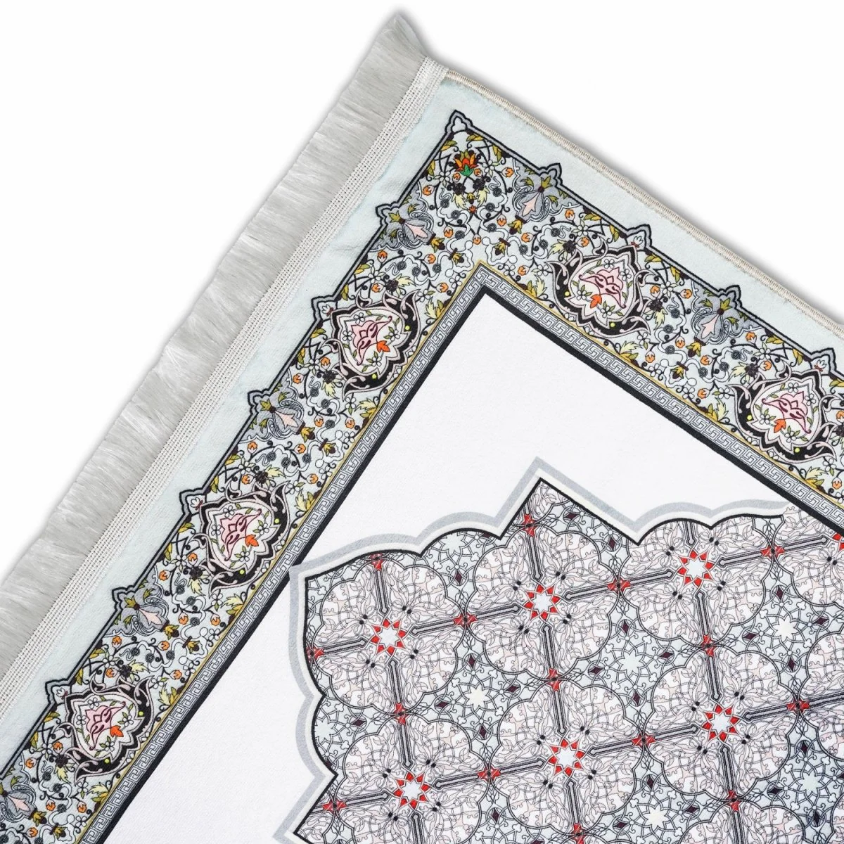 Islamic Prayer Rug - Gray & Red Geometric Patterns - Image 4