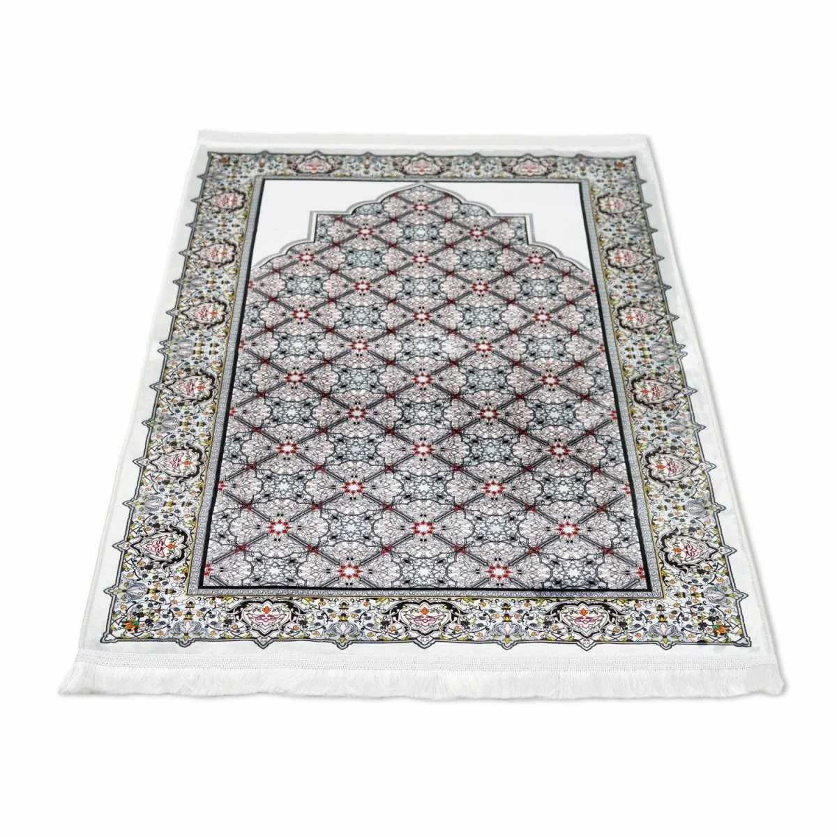 Islamic Prayer Rug - Gray & Red Geometric Patterns - Image 5