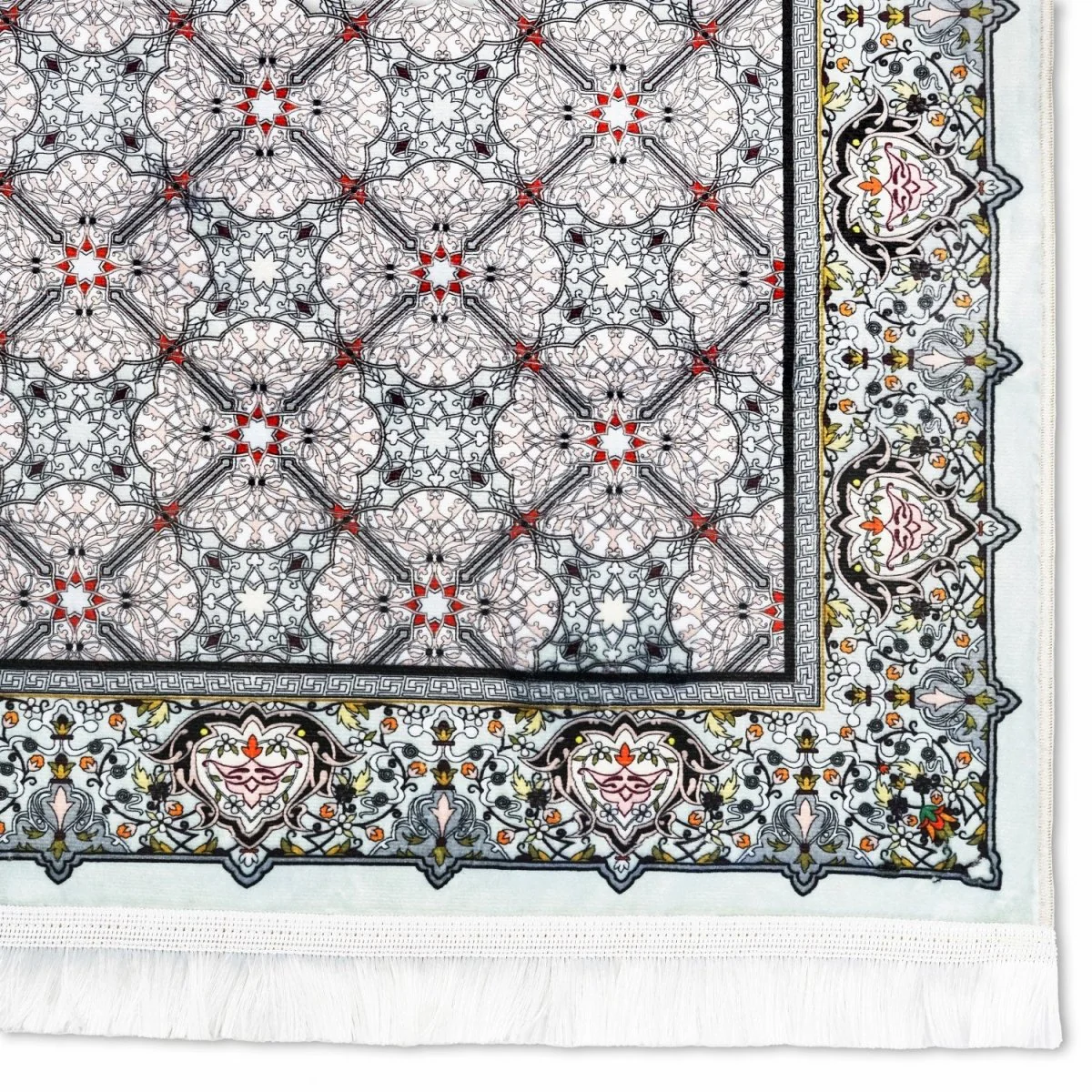 Islamic Prayer Rug - Gray & Red Geometric Patterns - Image 6