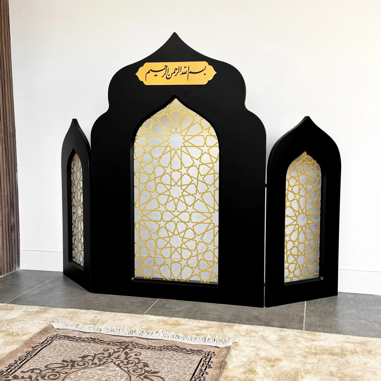 Islamic Triple Foldable Wooden Mihrab – Masterpiece Prayer Room Decor - Image 10