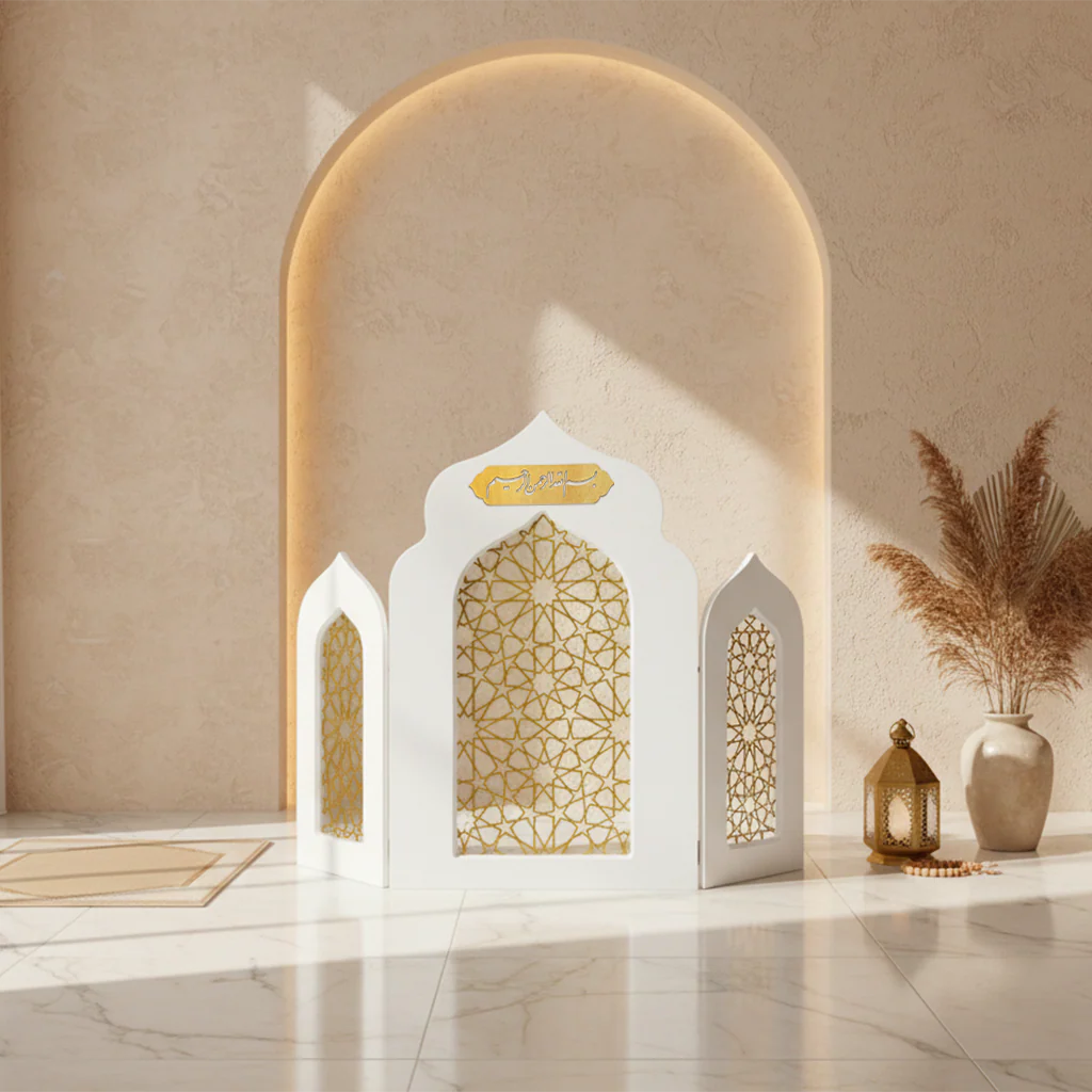 Islamic Triple Foldable Wooden Mihrab – Masterpiece Prayer Room Decor - Image 12