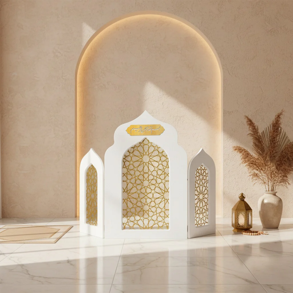 Islamic Triple Foldable Wooden Mihrab – Masterpiece Prayer Room Decor - Image 13