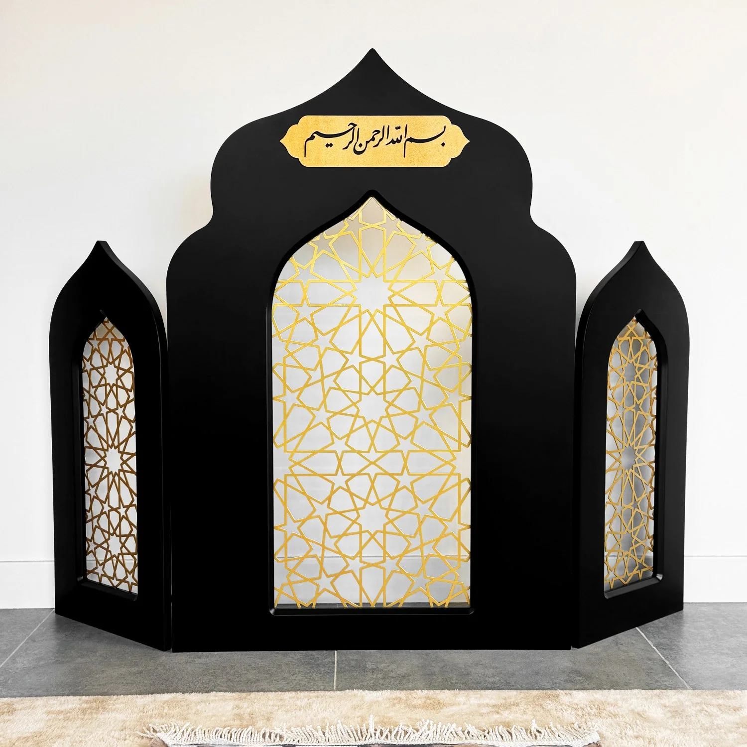 Islamic Triple Foldable Wooden Mihrab – Masterpiece Prayer Room Decor - Image 6