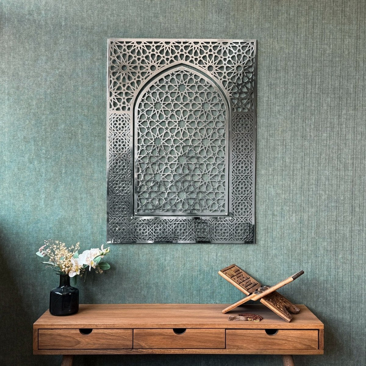 Islamic Wall Art, Mihrab Design Islamic Artwork - Shiny Metal - Image 2