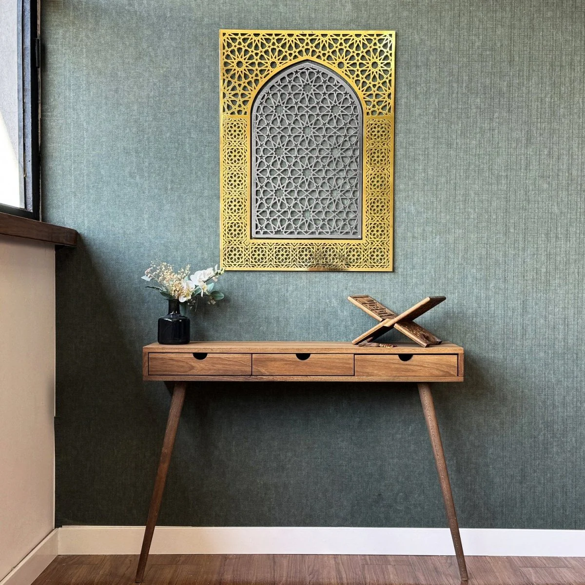 Islamic Wall Art, Mihrab Design Islamic Artwork - Shiny Metal - Image 3