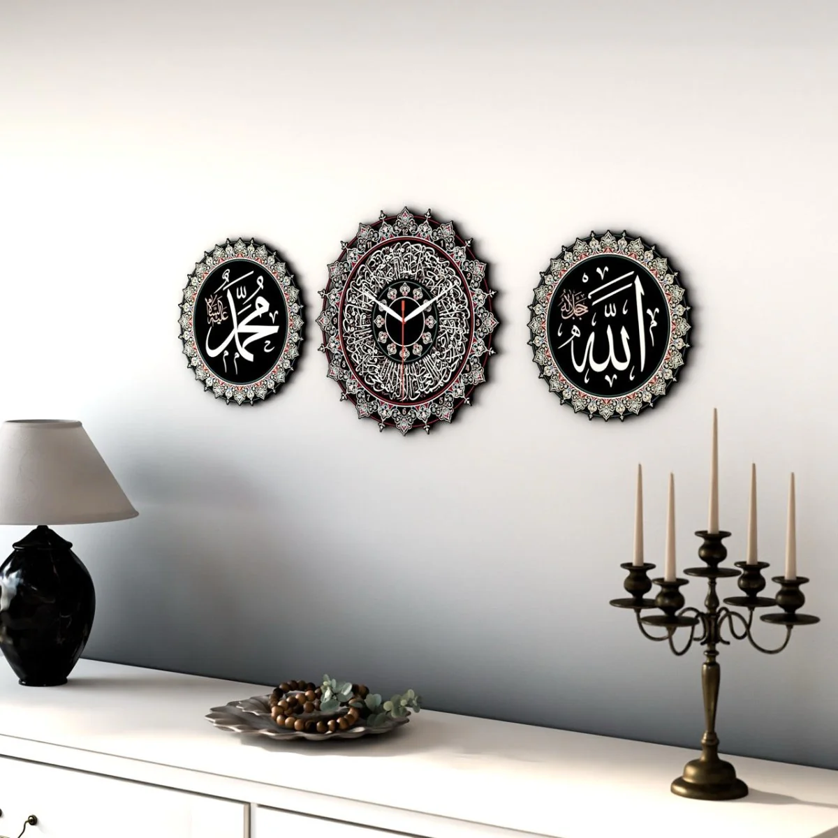 Islamic Wall Clock with Ayatul Kursi Calligraphy - Elegant Muslim Home Decor - Image 3