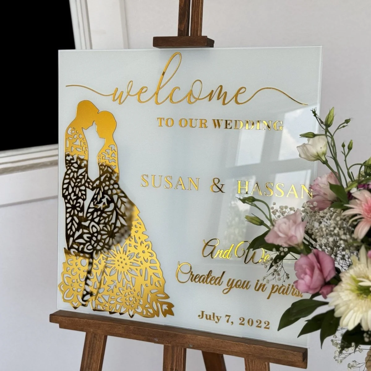 Islamic Wedding Sign – We Created You in Pairs Surah Nebe 8, Glass Nikkah Mirror - Image 3