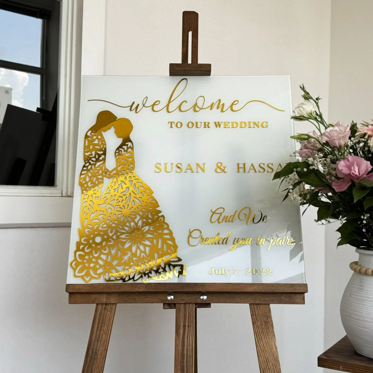 Islamic Wedding Sign – We Created You in Pairs Surah Nebe 8, Glass Nikkah Mirror - Image 5