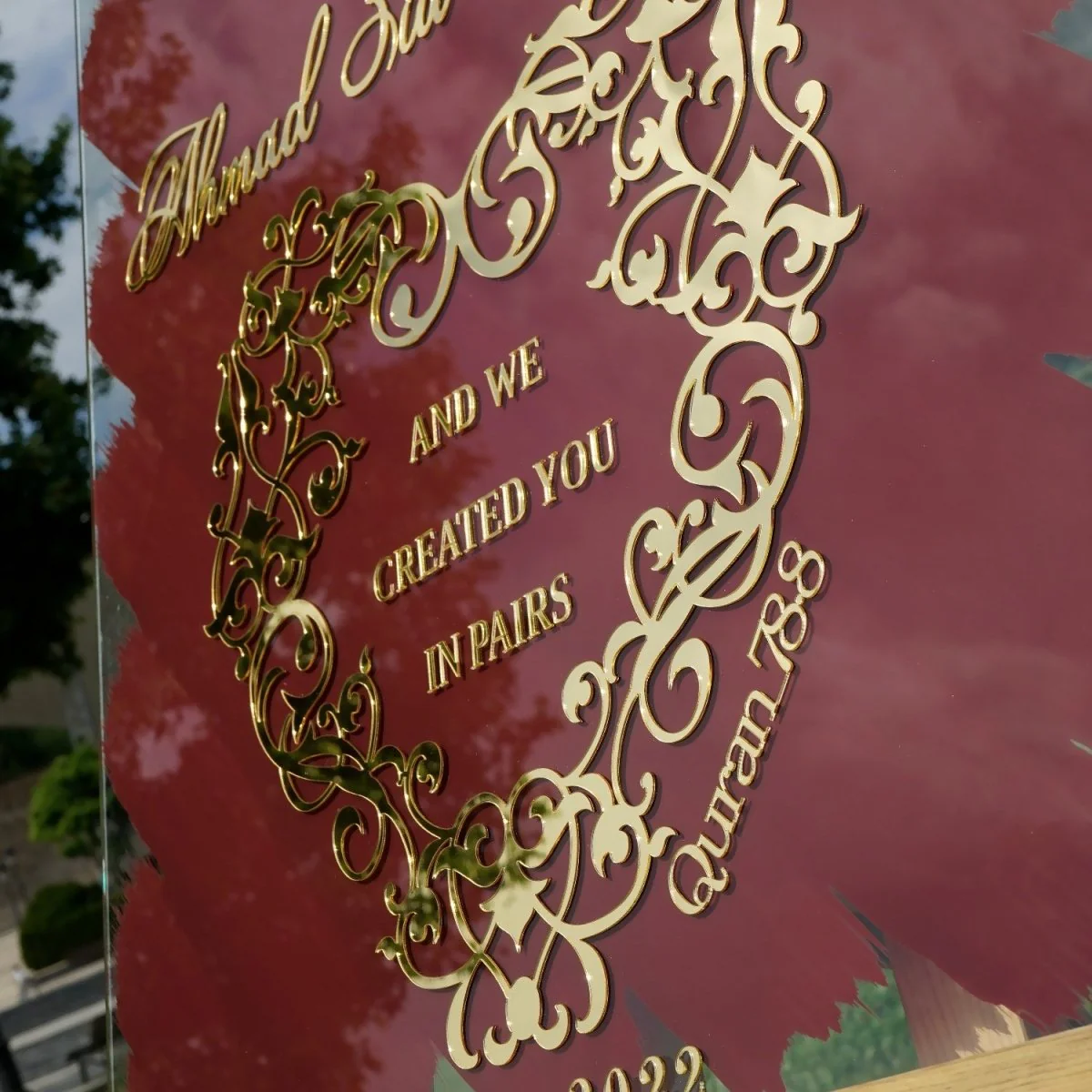 Glass Islamic Wedding Sign – We Created You in Pairs Nebe 8, Nikkah Mirror - Image 4