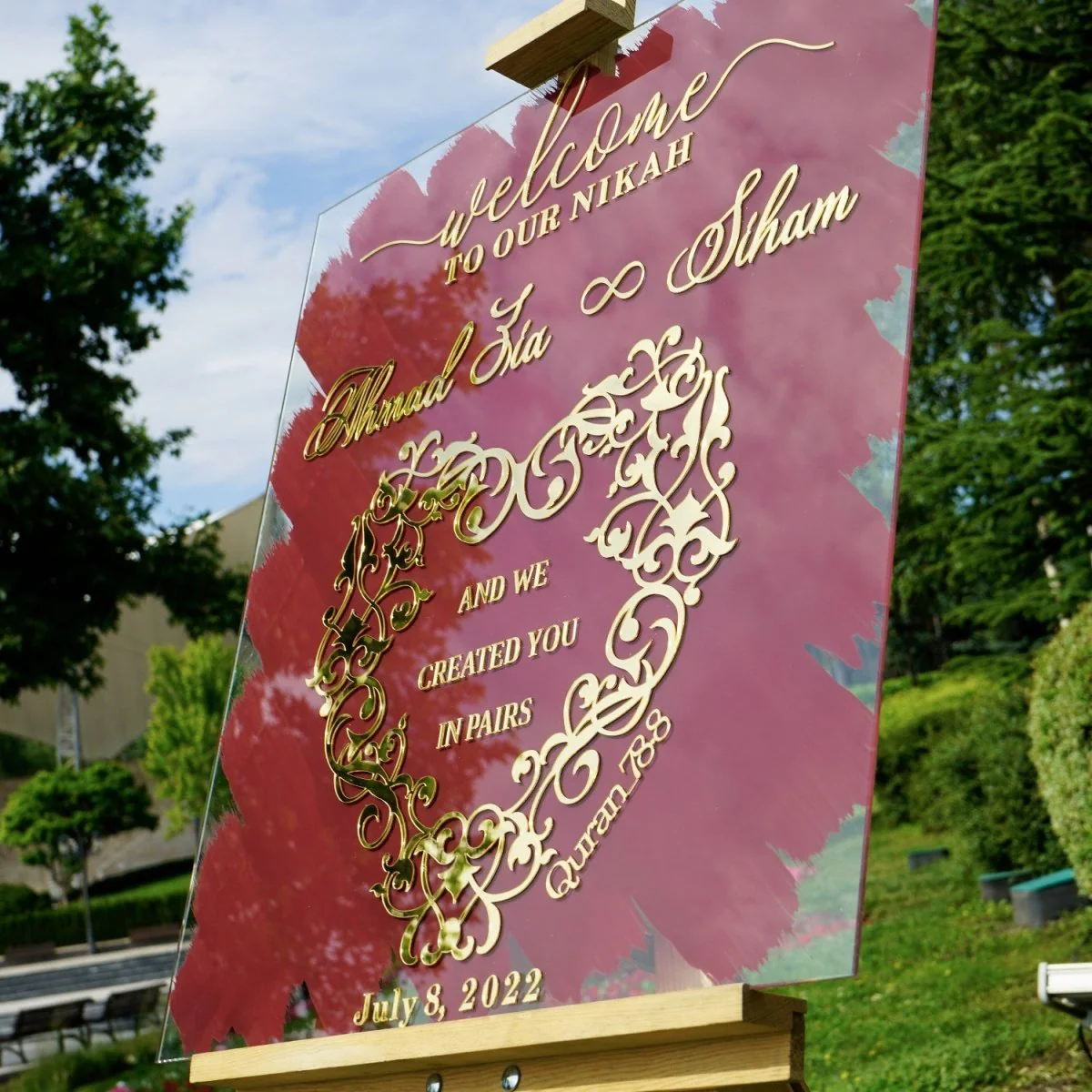 Glass Islamic Wedding Sign – We Created You in Pairs Nebe 8, Nikkah Mirror - Image 5