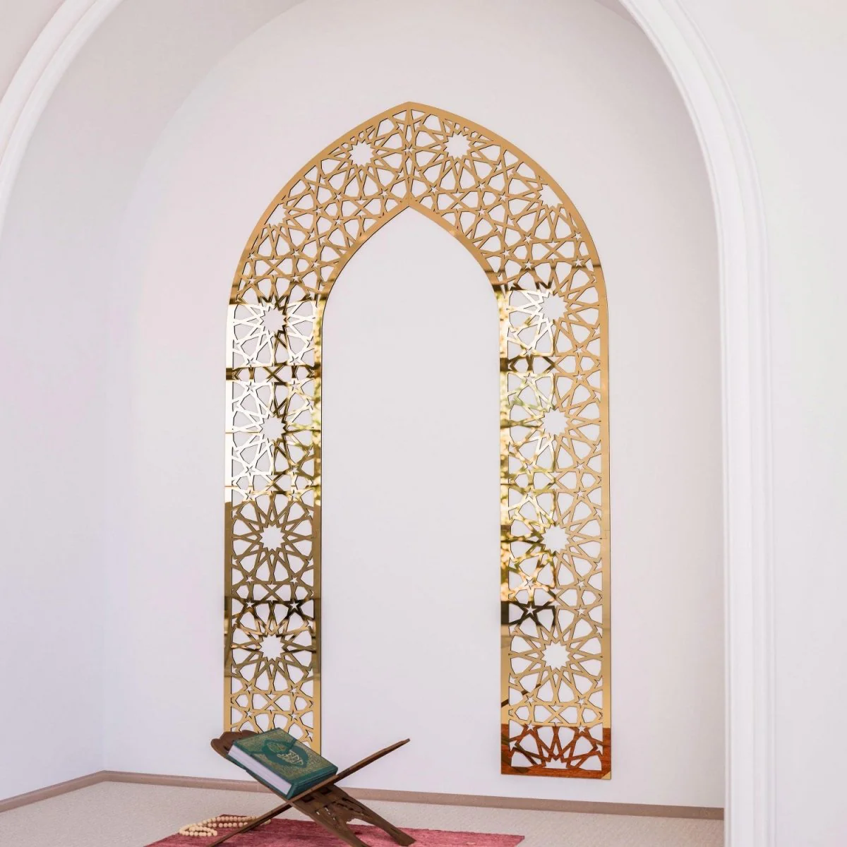 Islamic Wooden Mihrab Decor - Prayer Room Ideas | 12-Pointed Star Motif - Image 11
